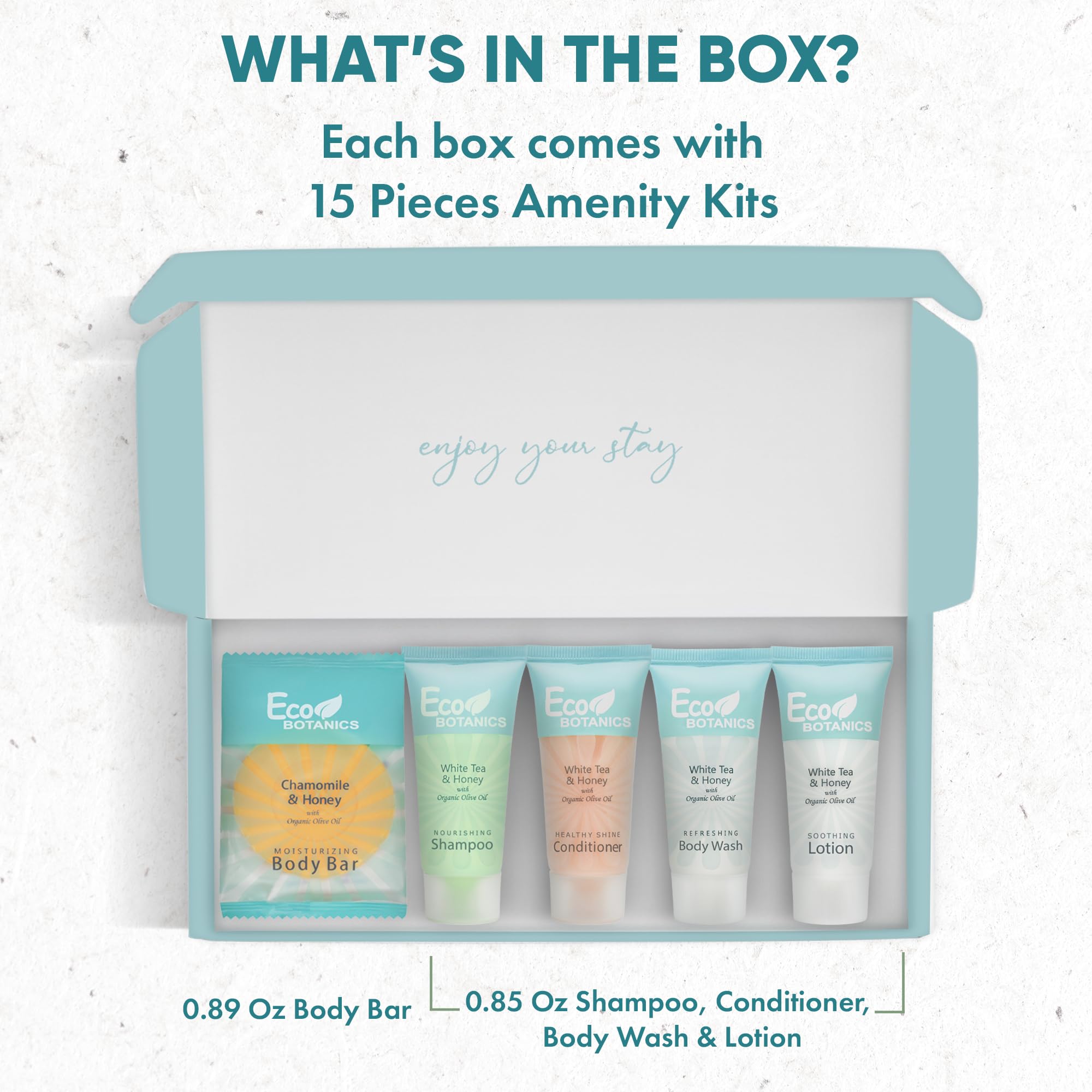Terra Pure Eco Botanics Amenity Kit – Hotel Bulk Toiletries, 15 Sets x 0.85 oz