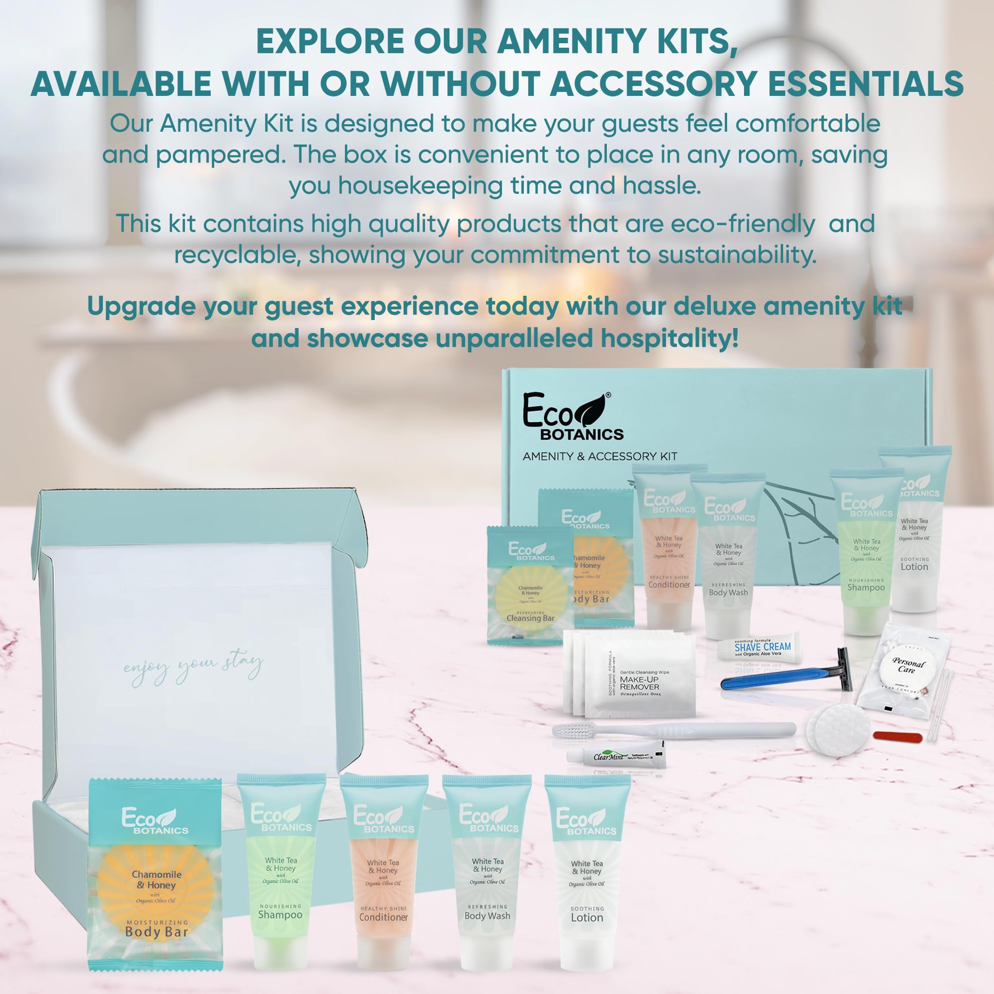 Terra Pure Eco Botanics Amenity Kit – Hotel Bulk Toiletries, 15 Sets x 0.85 oz