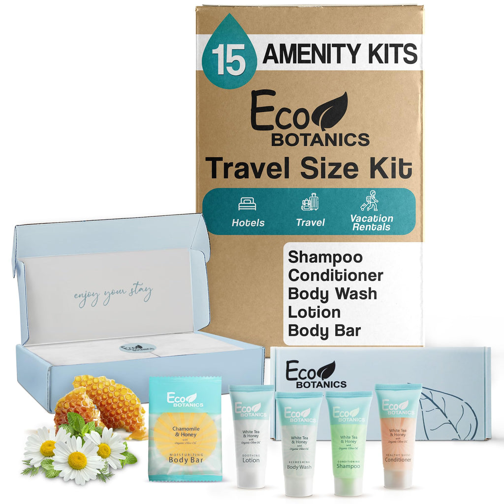 Terra Pure Eco Botanics Amenity Kit – Hotel Bulk Toiletries, 15 Sets x 0.85 oz