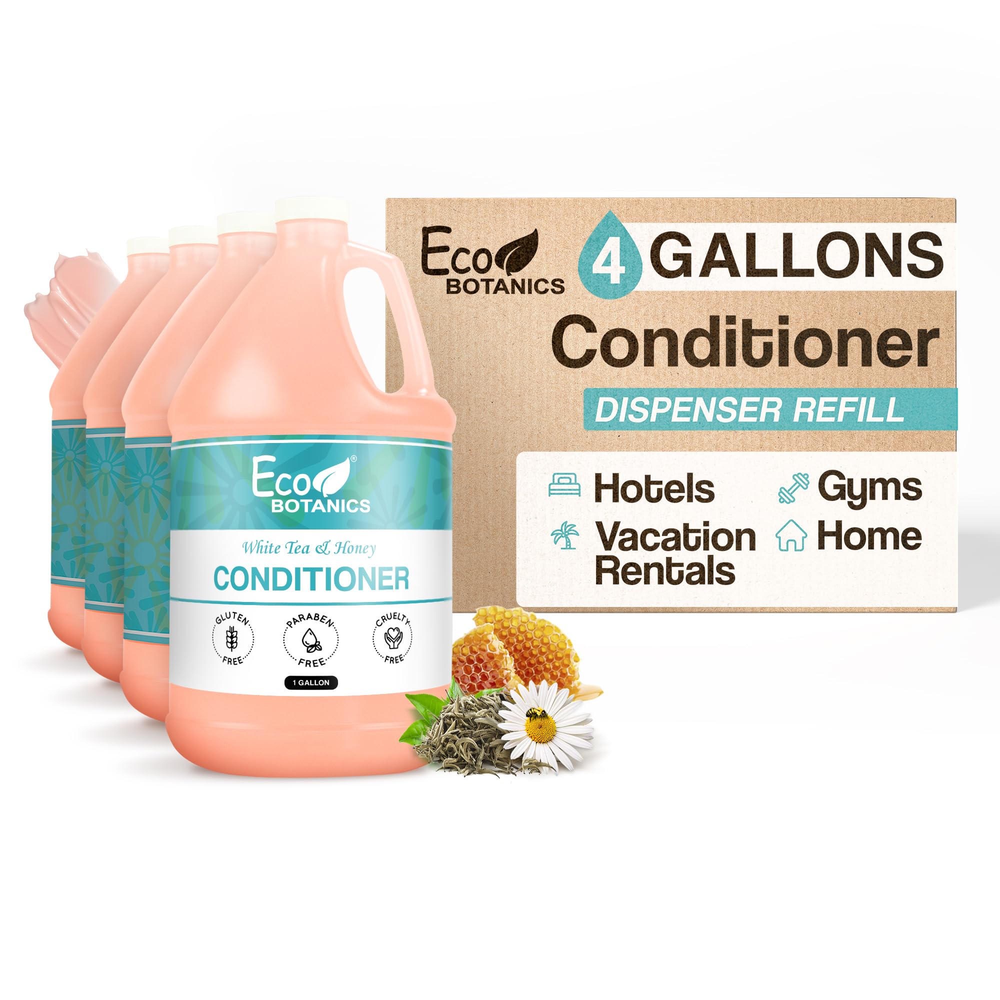 Terra Pure Eco Botanics Natural Conditioner with Raw Honey & White Tea – 1-Gallon Refill for Airbnb & Home