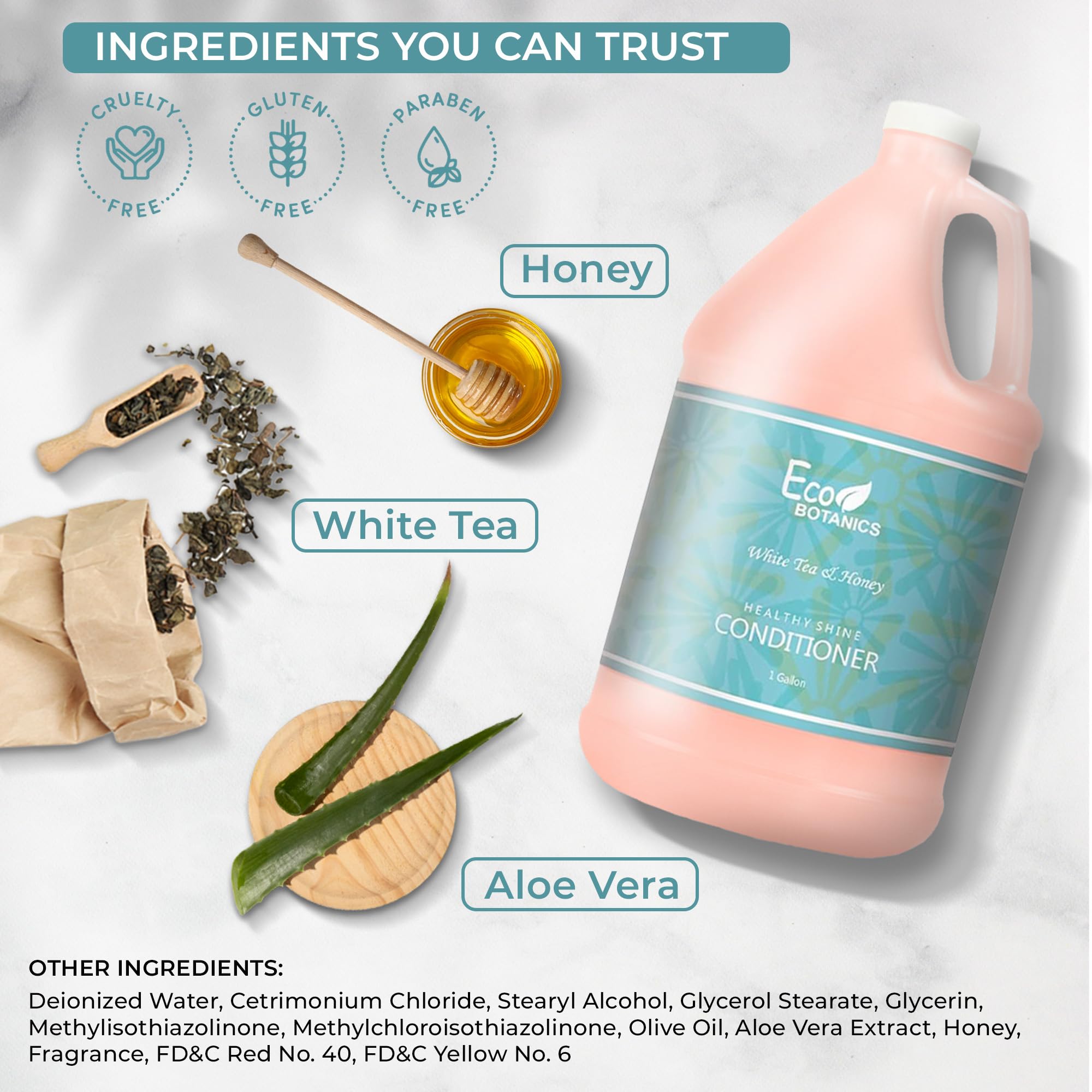 Terra Pure Eco Botanics Natural Conditioner with Raw Honey & White Tea – 1-Gallon Refill for Airbnb & Home