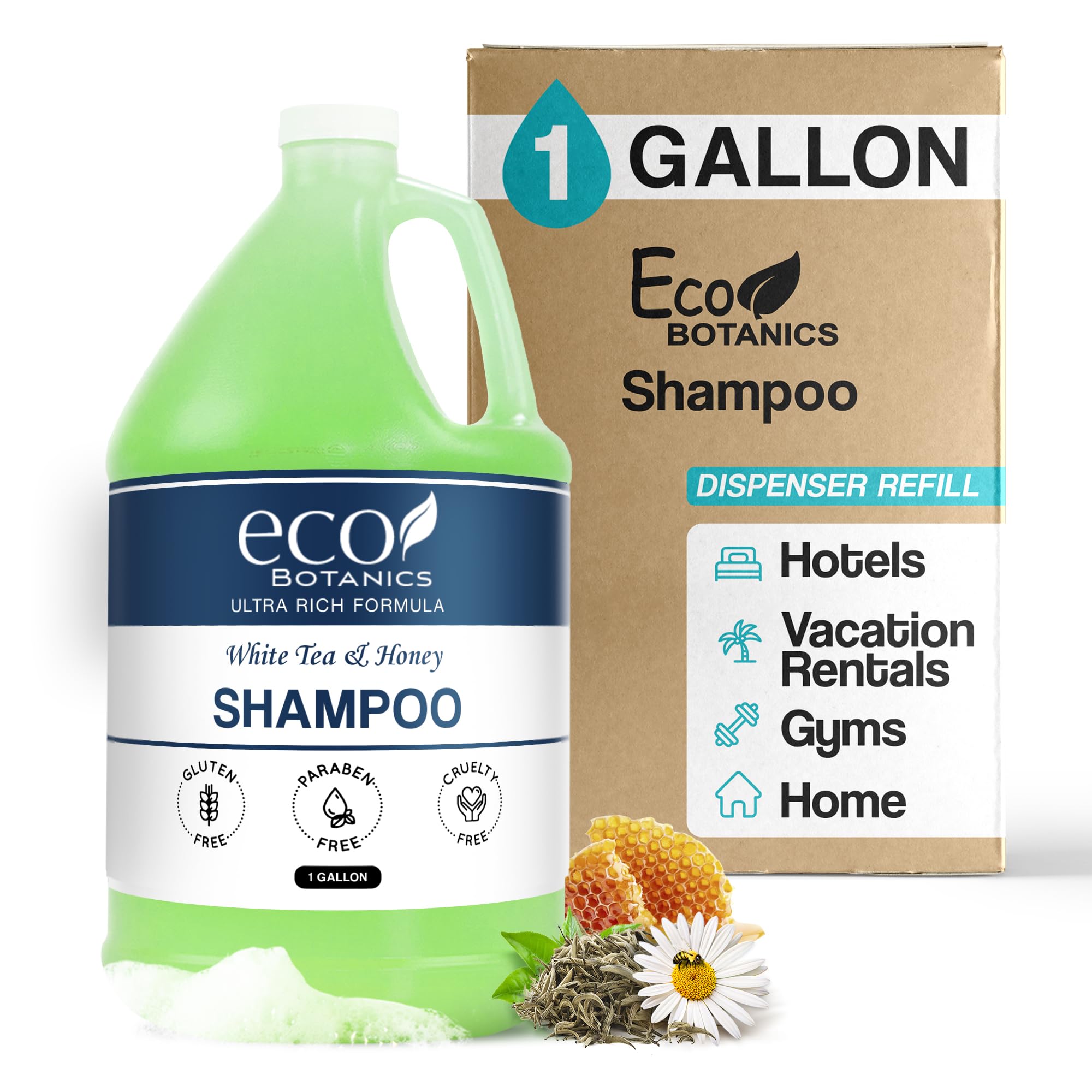 Terra Pure Eco Botanics Natural Shampoo – Raw Honey & White Tea, 1-Gallon Bulk