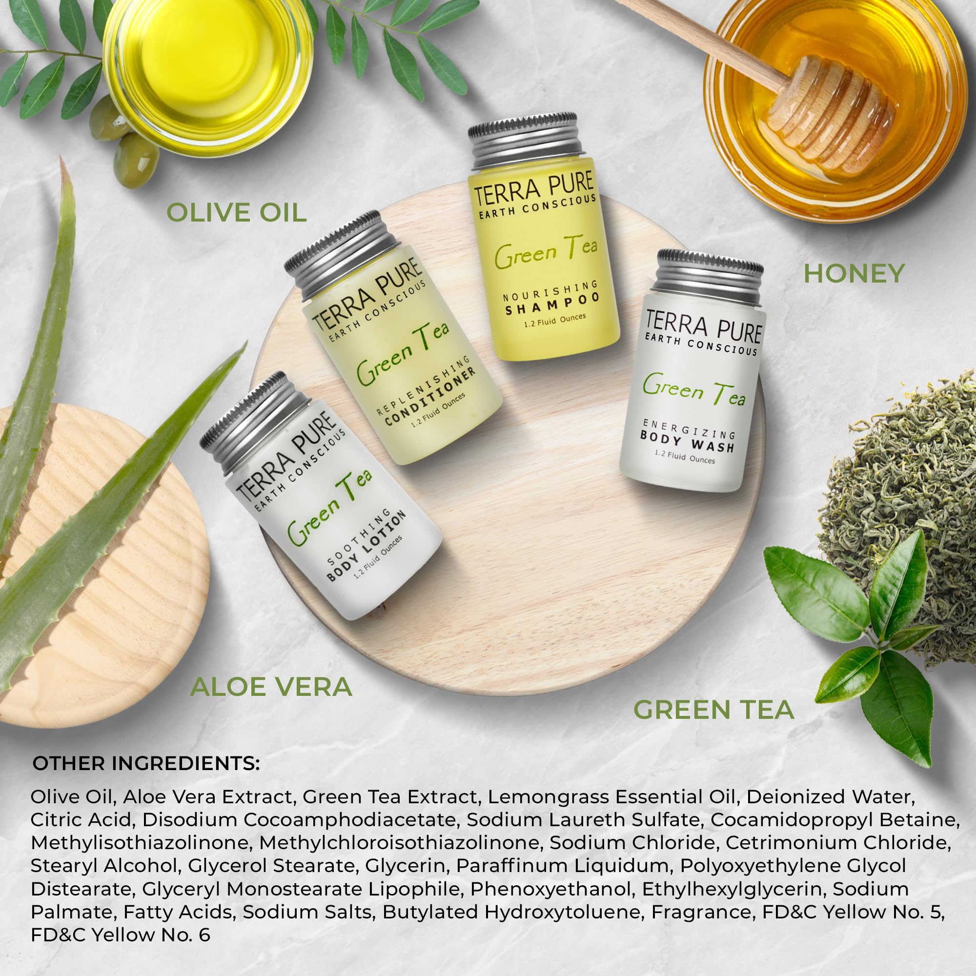 Terra Pure Green Tea Toiletries Set — 80-Piece Hotel Amenities Kit (Travel Size)