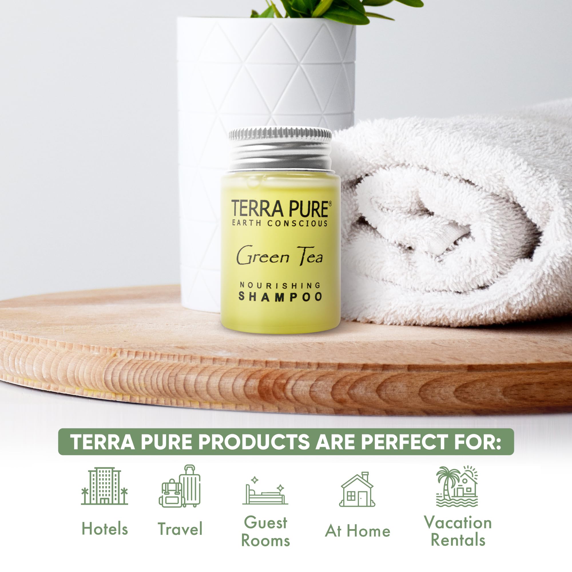 Terra Pure Travel Size Hotel Shampoo – 20 x 1oz Bottles with Green Tea