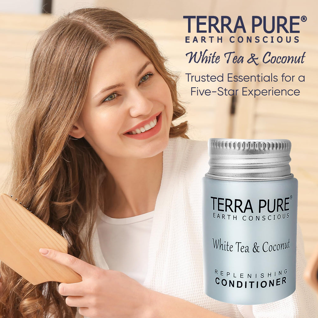 Terra Pure Travel Size Hotel Conditioner 1oz – 300 Count Paraben Free White Tea Coconut Scent