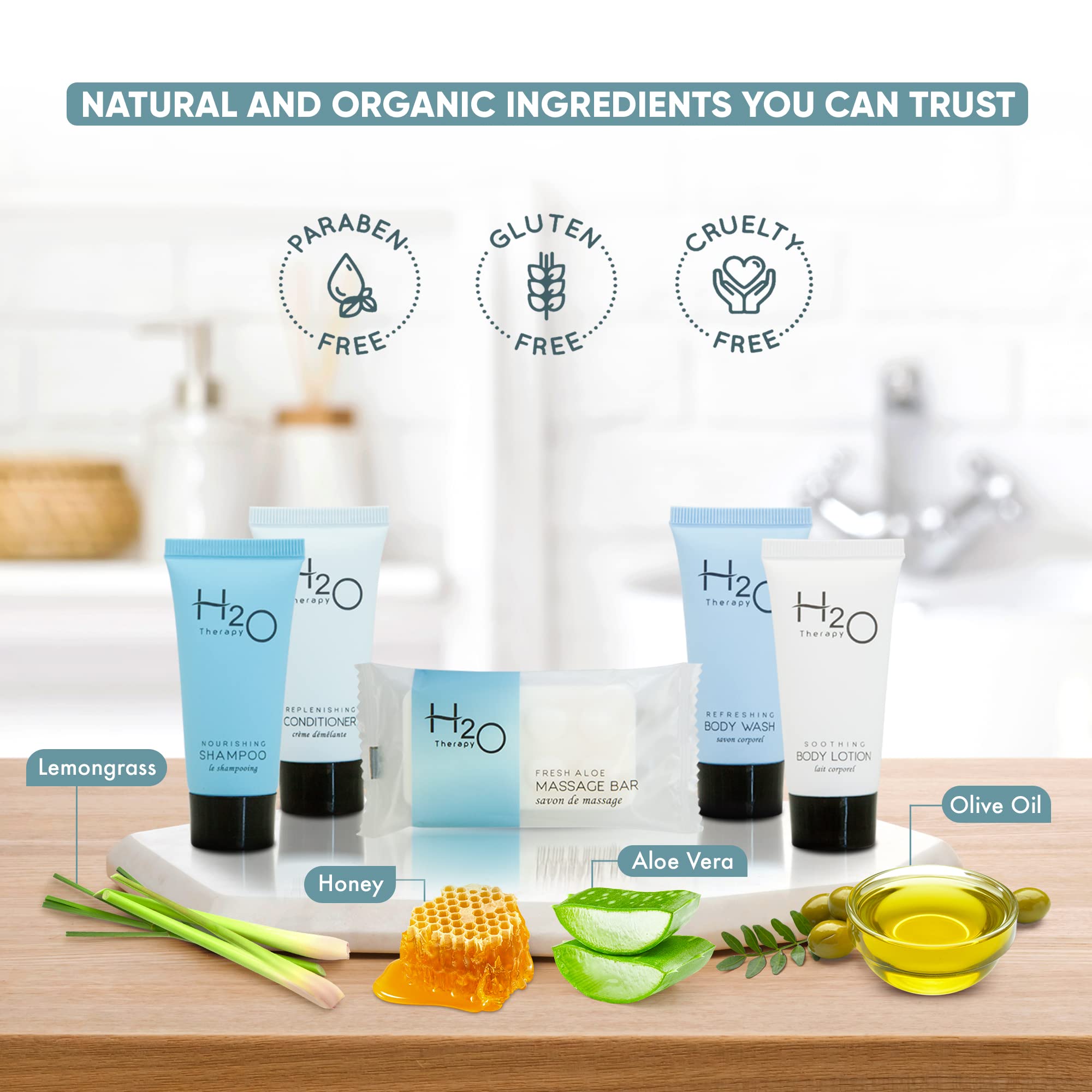 Terra Pure H2O Therapy Hotel Amenities Bulk Set – 300 Travel-Size Toiletries