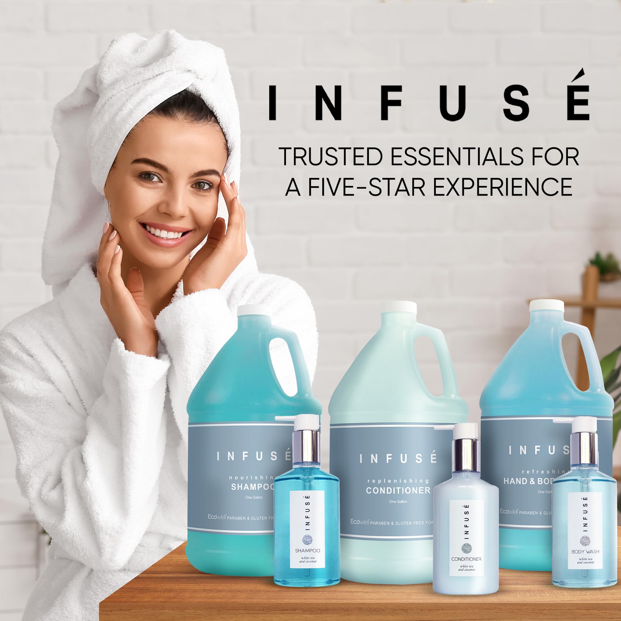 Terra Pure H2O Tropical Infuse Gallon Set & Dispenser — Hotel-Grade Shampoo, Conditioner & Body Wash