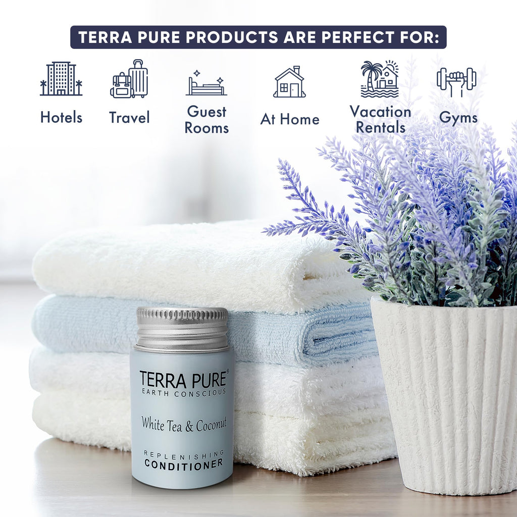 Terra Pure Travel Size Hotel Conditioner 1oz – 300 Count Paraben Free White Tea Coconut Scent