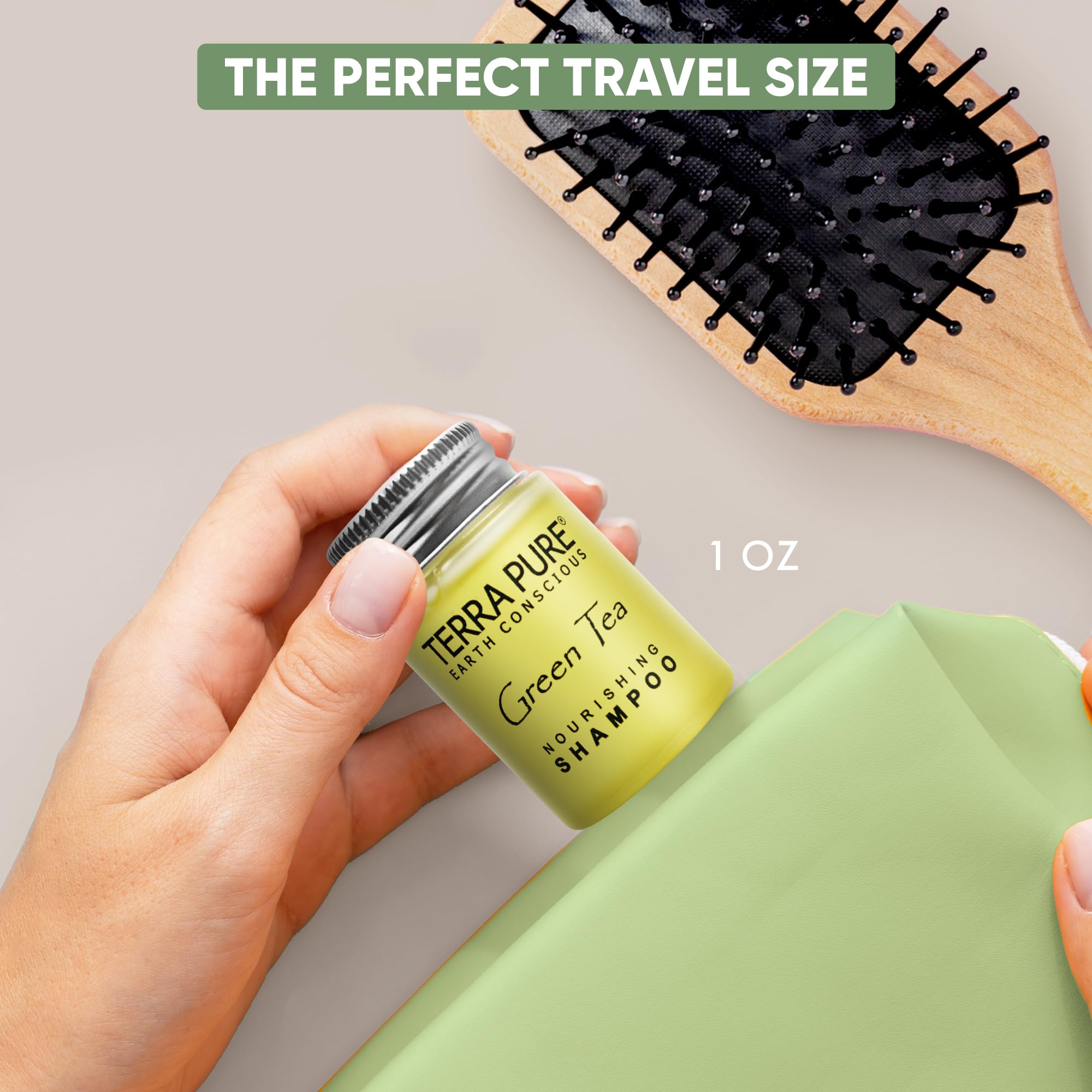 Terra Pure Travel Size Hotel Shampoo – 20 x 1oz Bottles with Green Tea