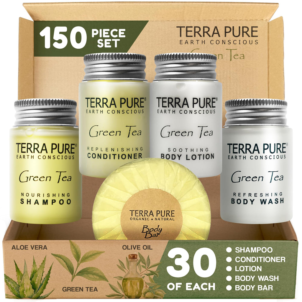 Terra Pure Hotel Soaps & Toiletries Bulk Set – 150-Piece Guest Room Amenities Kit | 1-Shoppe