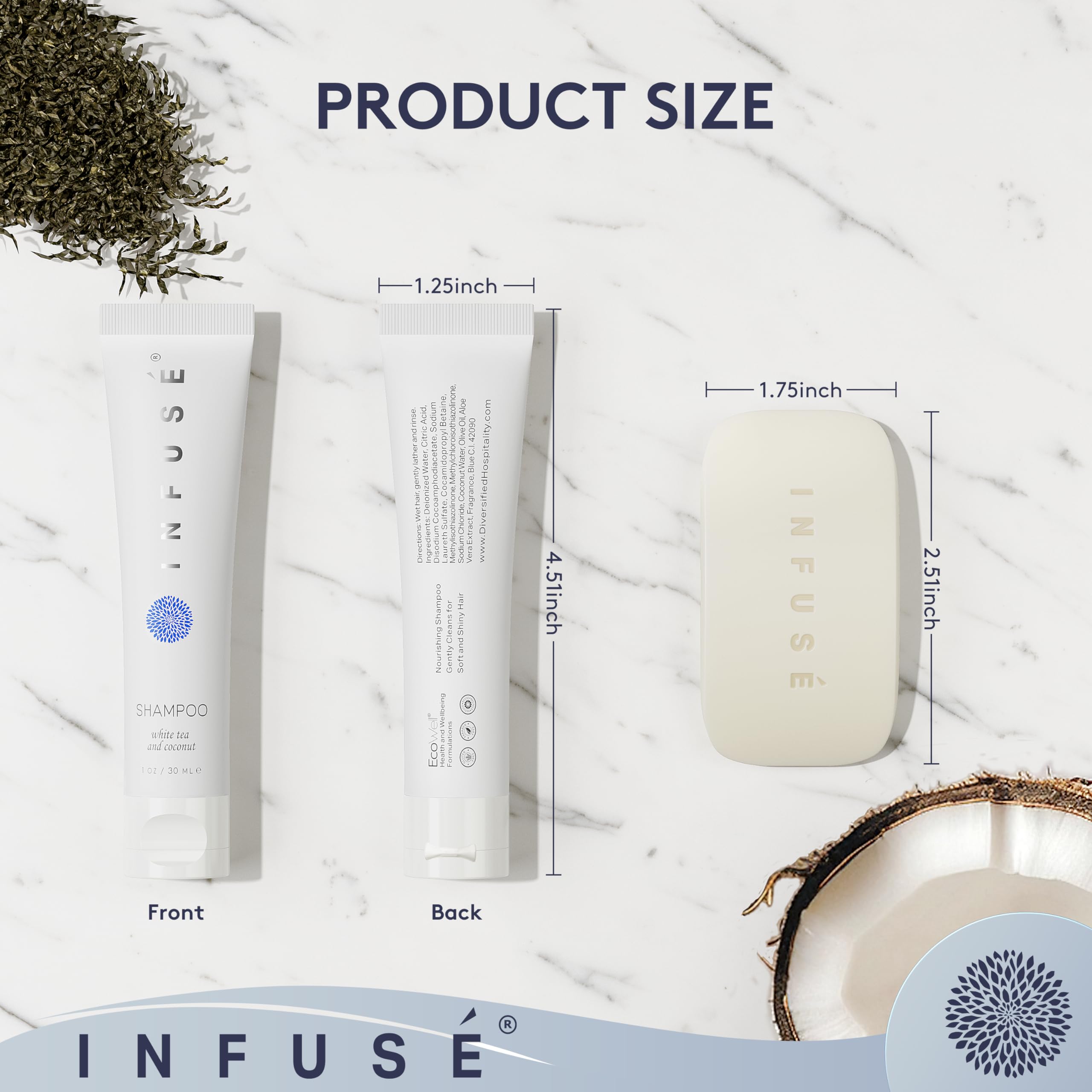 Terra Pure Infuse White Tea & Coconut Hotel Toiletries Bulk Set – 150 Travel-Size Pieces for Airbnb & Hotels