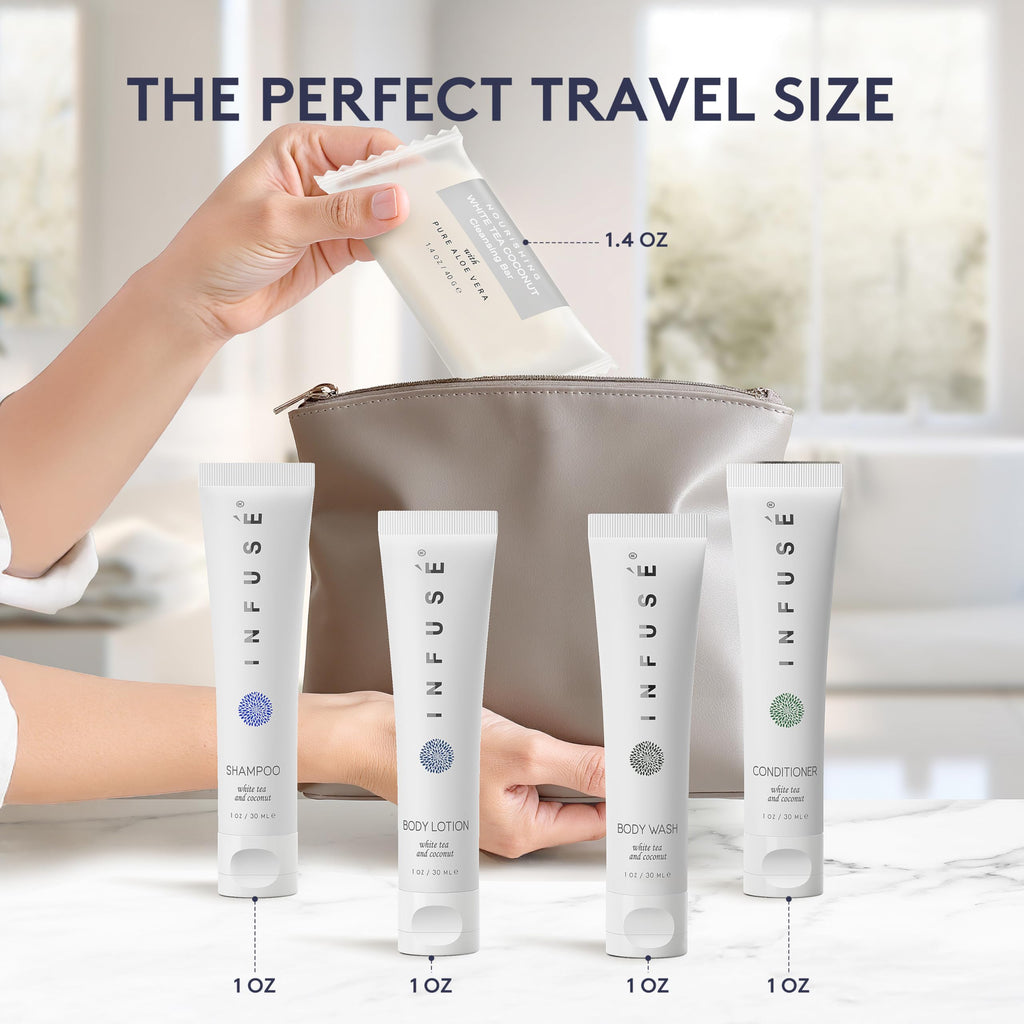 Terra Pure Infuse White Tea & Coconut Hotel Toiletries Bulk Set – 150 Travel-Size Pieces for Airbnb & Hotels