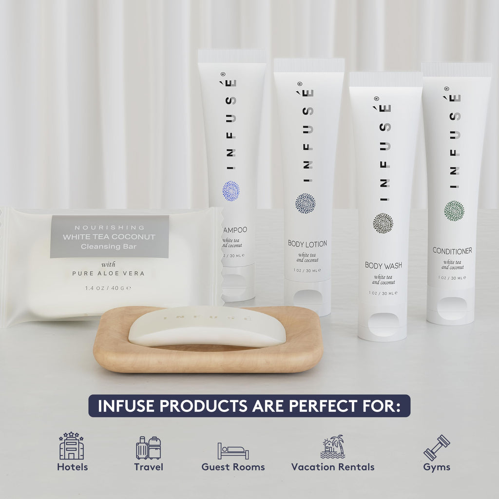 Terra Pure Infuse White Tea & Coconut Hotel Toiletries Bulk Set – 150 Travel-Size Pieces for Airbnb & Hotels