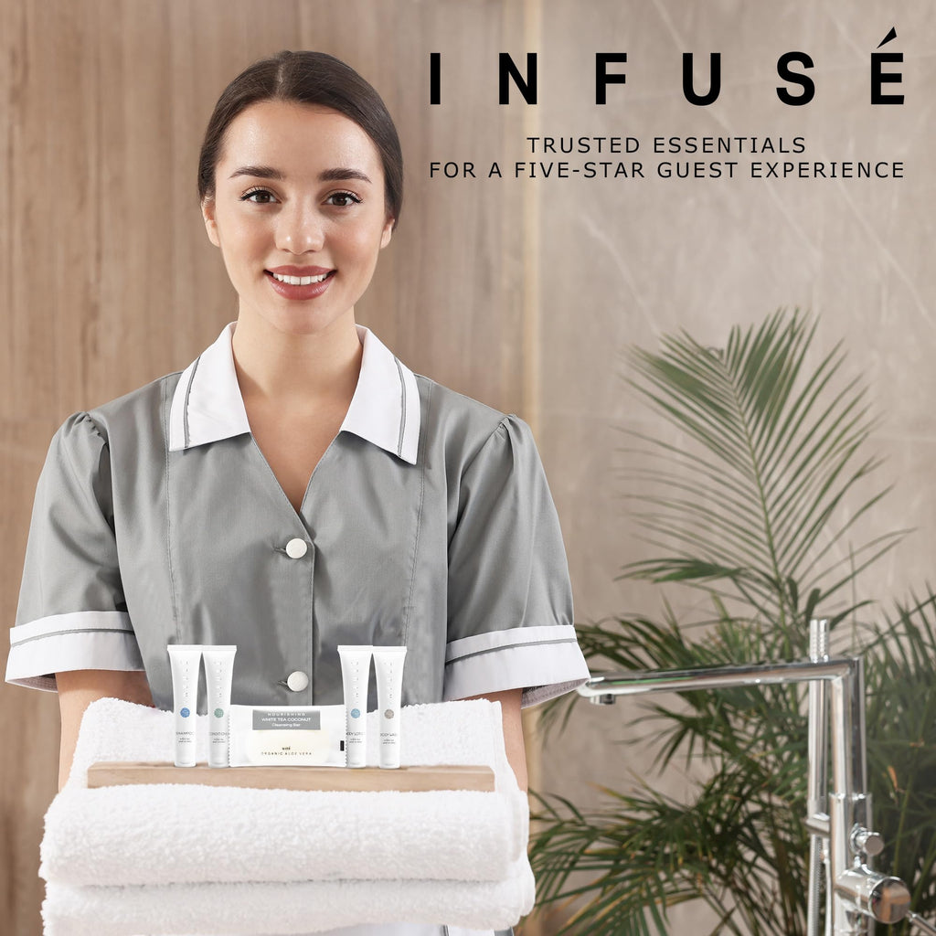 Terra Pure Infuse White Tea & Coconut Hotel Toiletries Bulk Set – 150 Travel-Size Pieces for Airbnb & Hotels