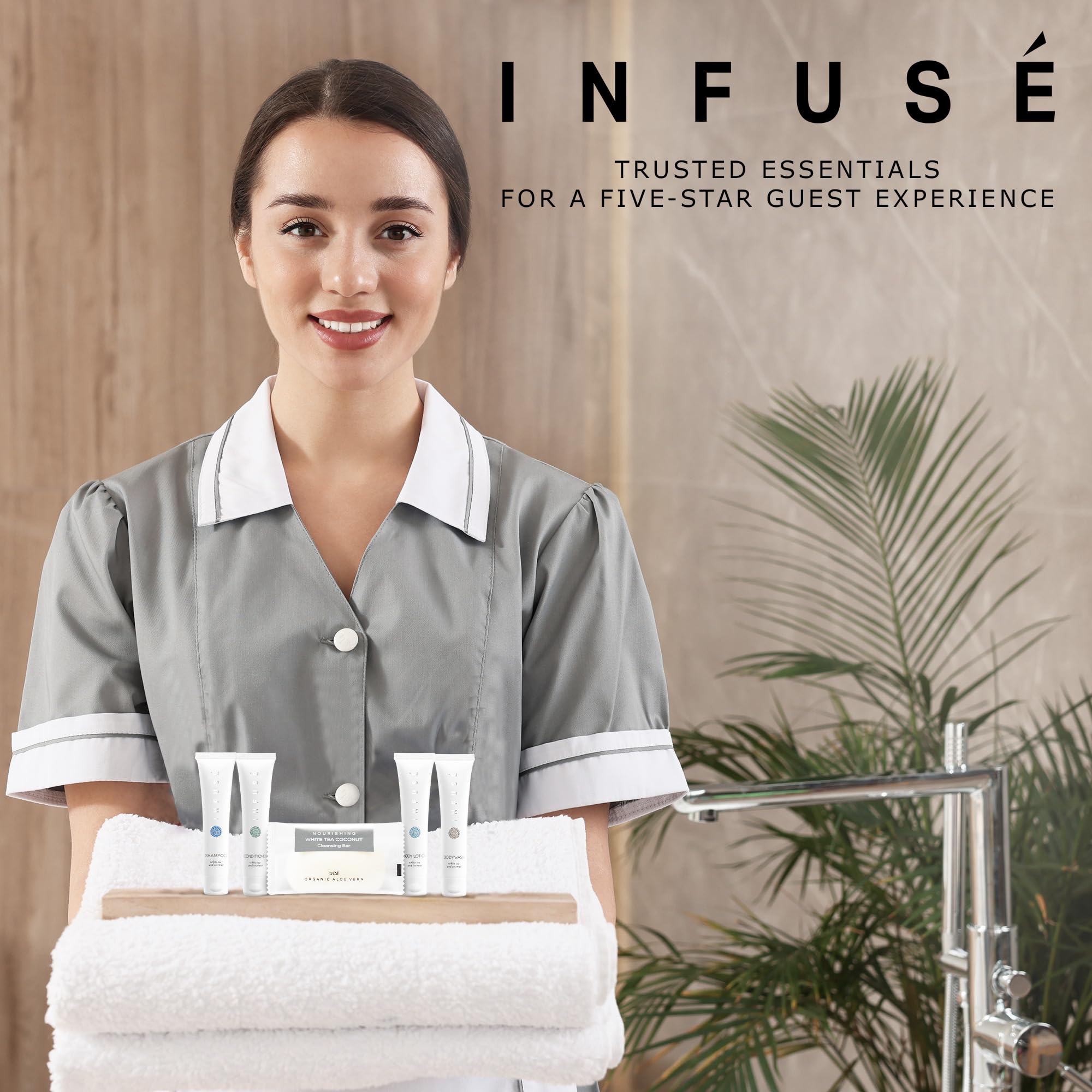 Terra Pure Infuse White Tea & Coconut Hotel Toiletries Bulk Set – 150 Travel-Size Pieces for Airbnb & Hotels
