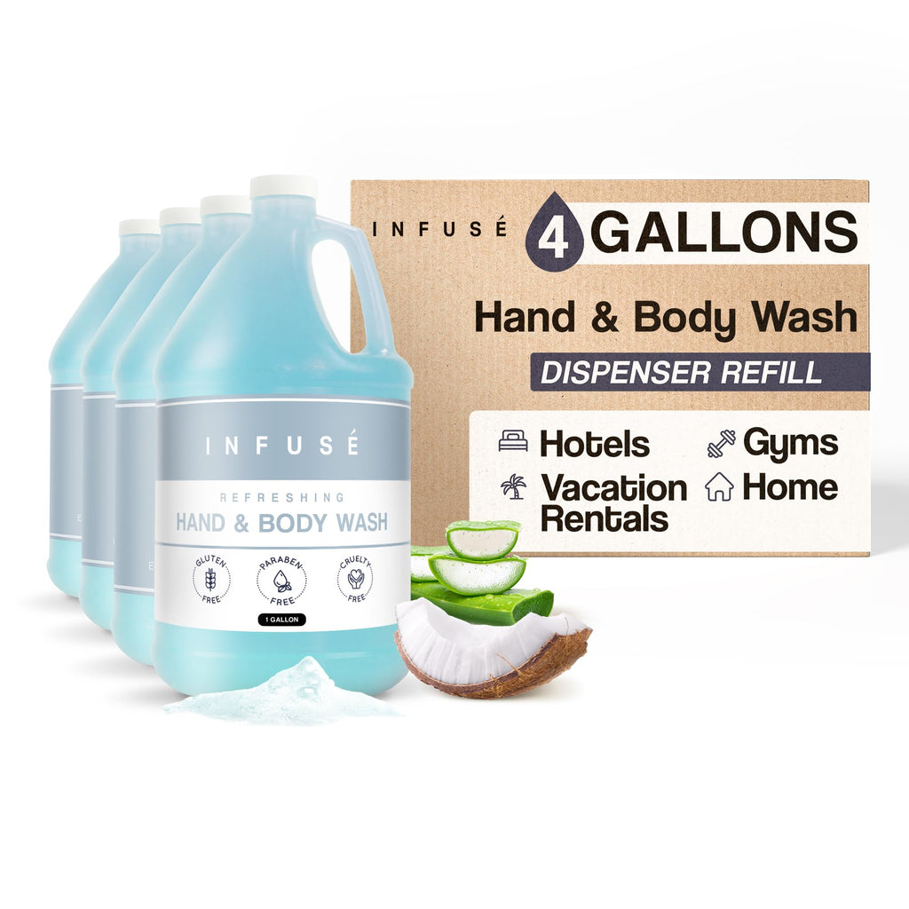 Terra Pure Infuse Hotel Body Wash & Hand Soap – 4 x 1-Gallon Refills for Dispensers
