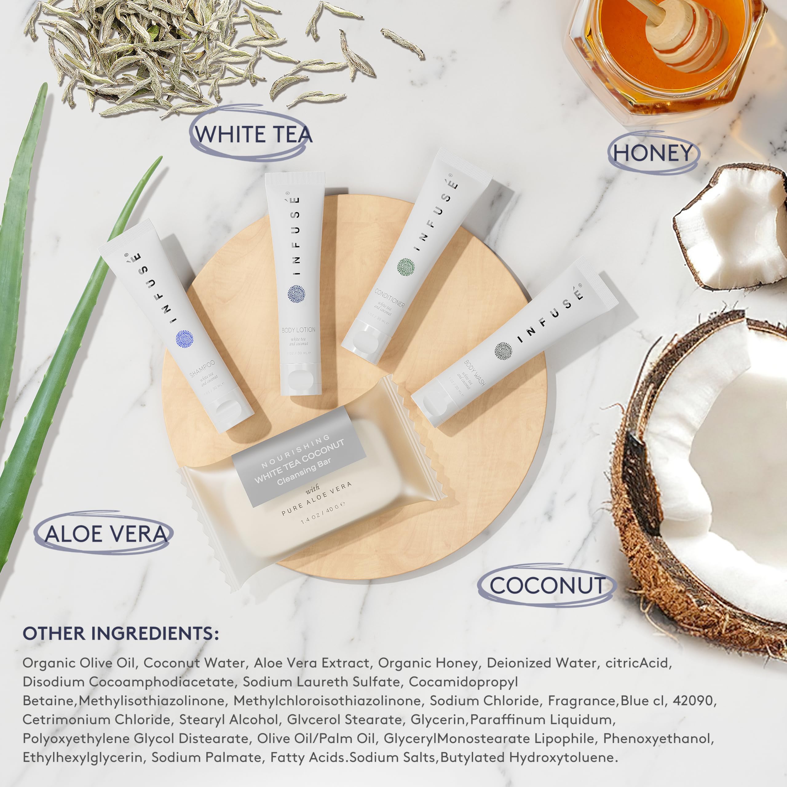 Terra Pure Infuse White Tea & Coconut Hotel Toiletries Bulk Set – 150 Travel-Size Pieces for Airbnb & Hotels