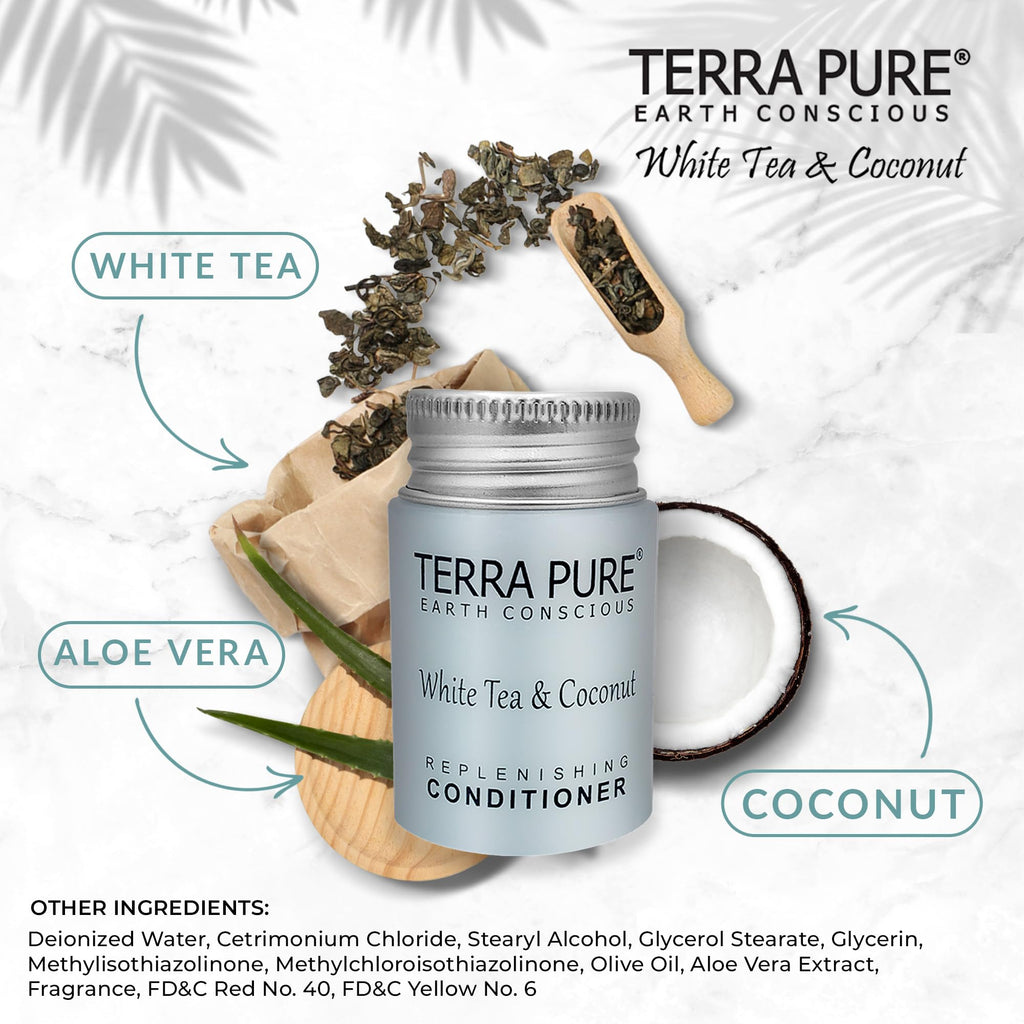 Terra Pure Travel Size Hotel Conditioner 1oz – 300 Count Paraben Free White Tea Coconut Scent