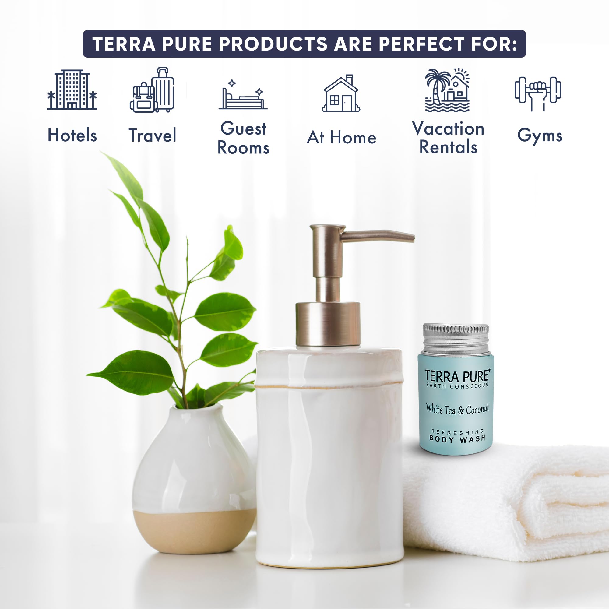 Terra Pure White Tea & Coconut Body Wash – Travel Size Hotel Amenities, 1 oz (Case of 300)