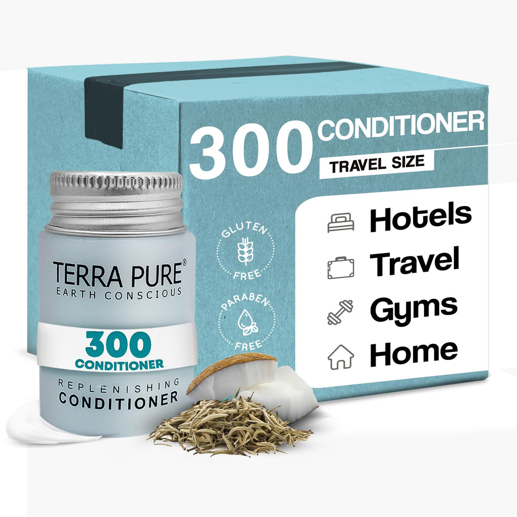 Terra Pure Travel Size Hotel Conditioner 1oz – 300 Count Paraben Free White Tea Coconut Scent