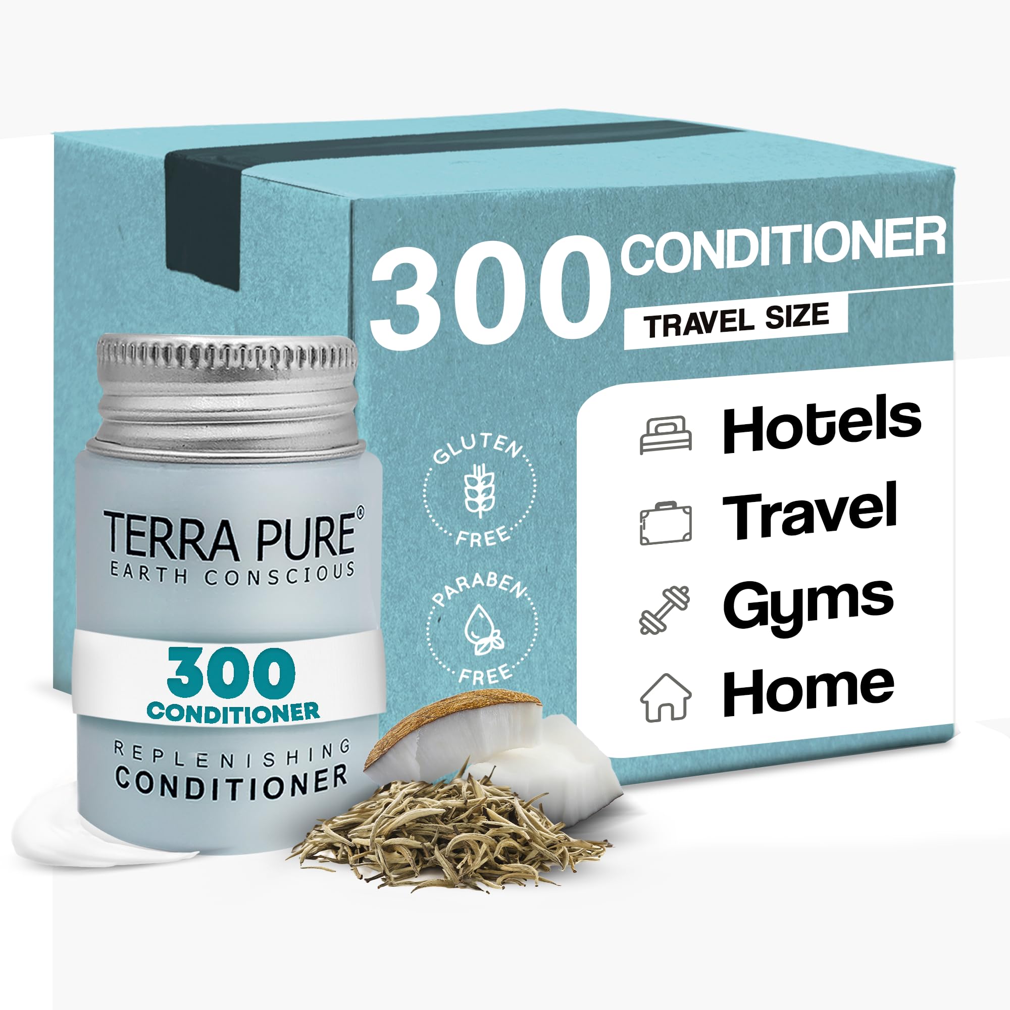 Terra Pure Travel Size Hotel Conditioner 1oz – 300 Count Paraben Free White Tea Coconut Scent