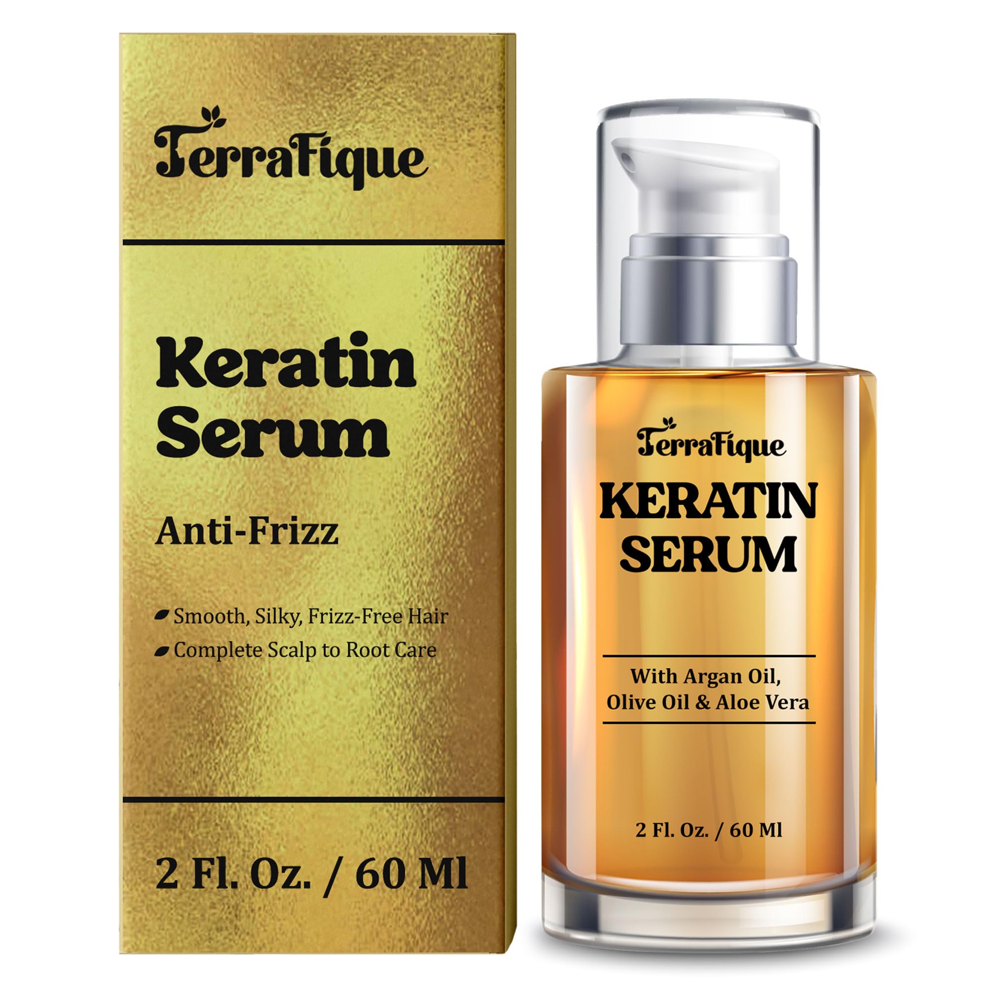 TERRAFIQUE Keratin Anti-Frizz Leave-In Conditioner & Straightening Serum with Argan Oil – All Hair Types (2 Fl Oz)