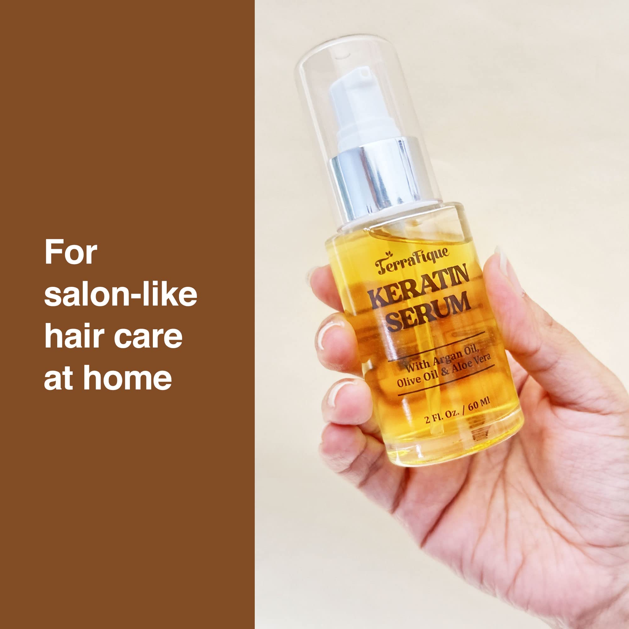 TERRAFIQUE Keratin Anti-Frizz Leave-In Conditioner & Straightening Serum with Argan Oil – All Hair Types (2 Fl Oz)
