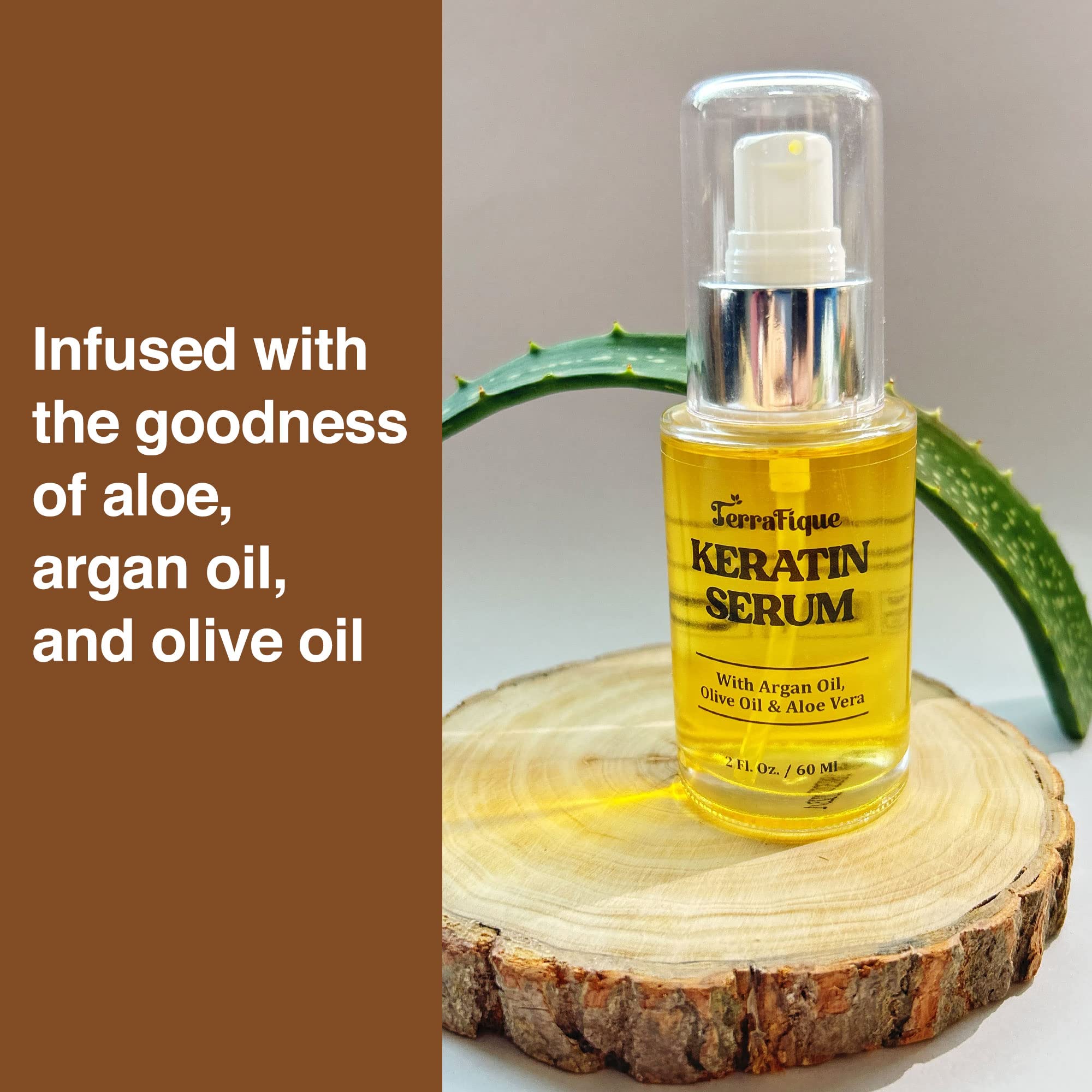 TERRAFIQUE Keratin Anti-Frizz Leave-In Conditioner & Straightening Serum with Argan Oil – All Hair Types (2 Fl Oz)