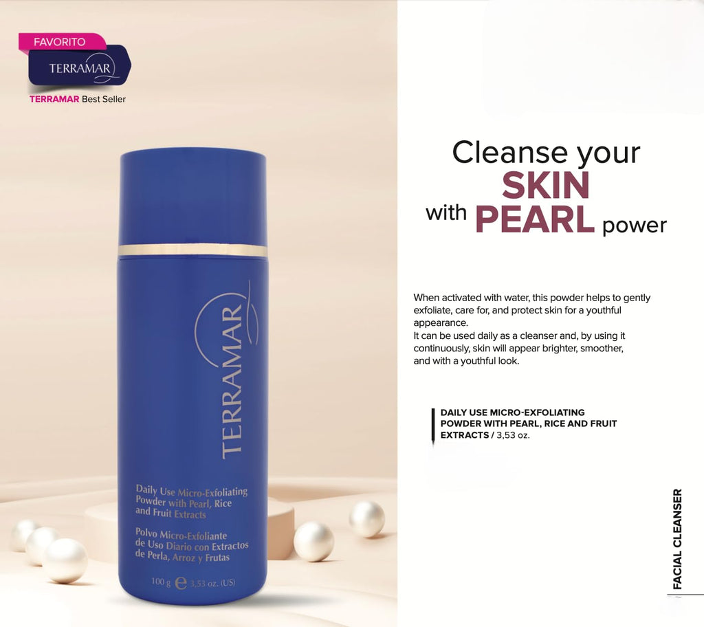 Terramar Micro-Exfoliating Powder - Gentle Daily Facial Exfoliator with Pearl, Rice & Fruit Extracts