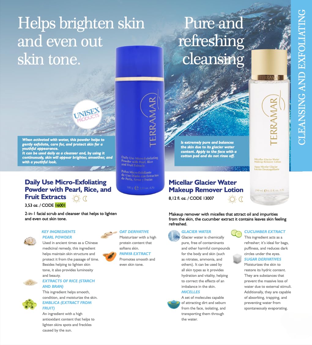 Terramar Micro-Exfoliating Powder - Gentle Daily Facial Exfoliator with Pearl, Rice & Fruit Extracts