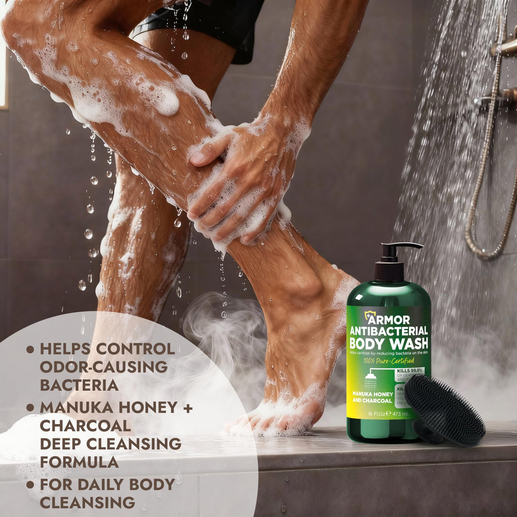 Terramed Just Think Comfort Antibacterial Body Wash – Kills 99.9% of Germs, Manuka Honey & Charcoal, 16 oz