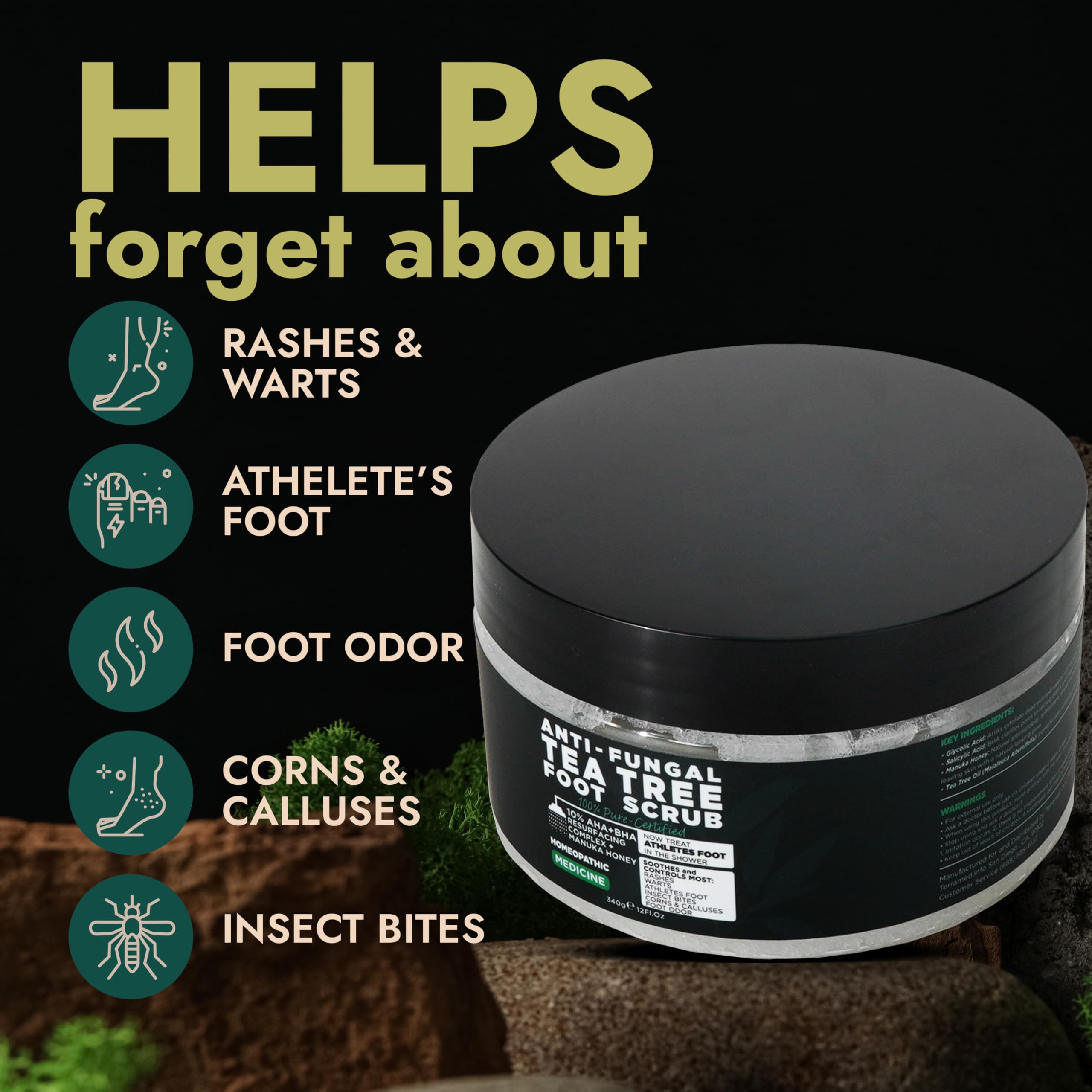 Terramed Just Think Comfort Foot Scrub with Tea Tree Oil – Exfoliating Callus Remover for Feet