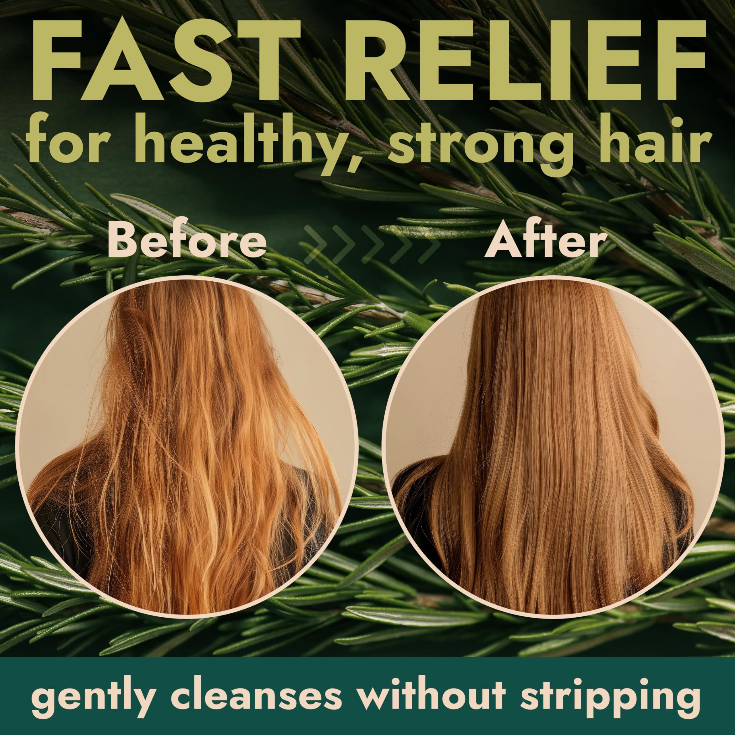 Terramed Just Think Comfort Rosemary Shampoo & Conditioner Set – Tea Tree & Rosemary Oils, Sulfate Free + Free Scalp Brush | 16.9 fl oz