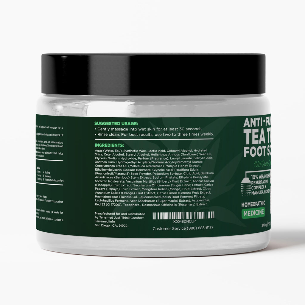 Terramed Just Think Comfort Foot Scrub with Tea Tree Oil – Exfoliating Callus Remover for Feet
