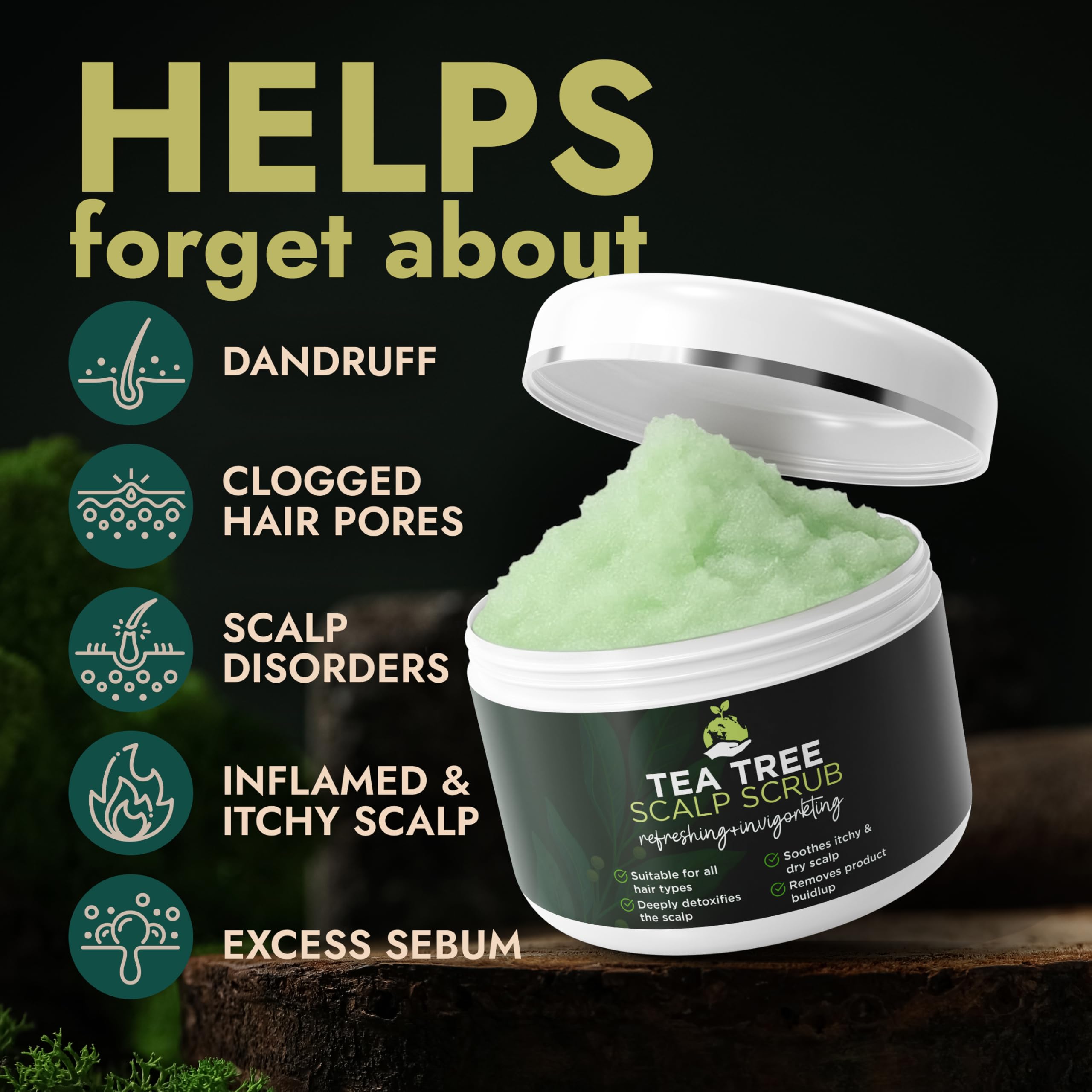 Terramed Tea Tree Scalp Scrub — Gentle Exfoliation for Itchy, Dry Scalp