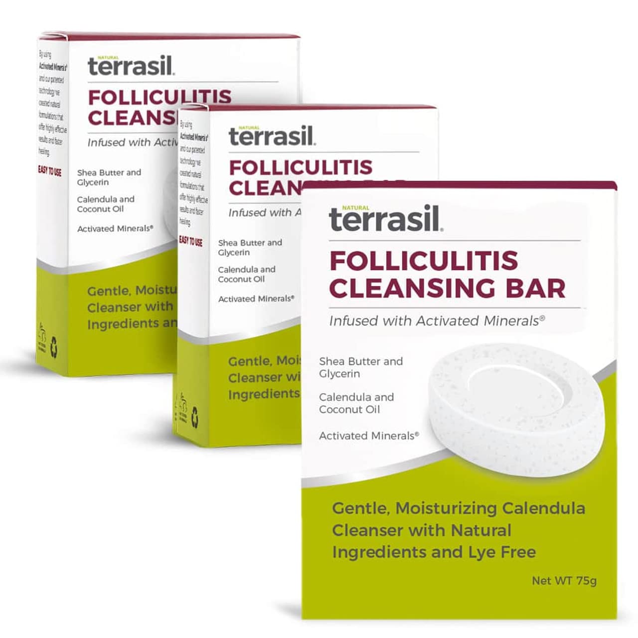 Terrasil Folliculitis Soap – All-Natural Calendula Cleansing Bar (75g, 3-Pack)