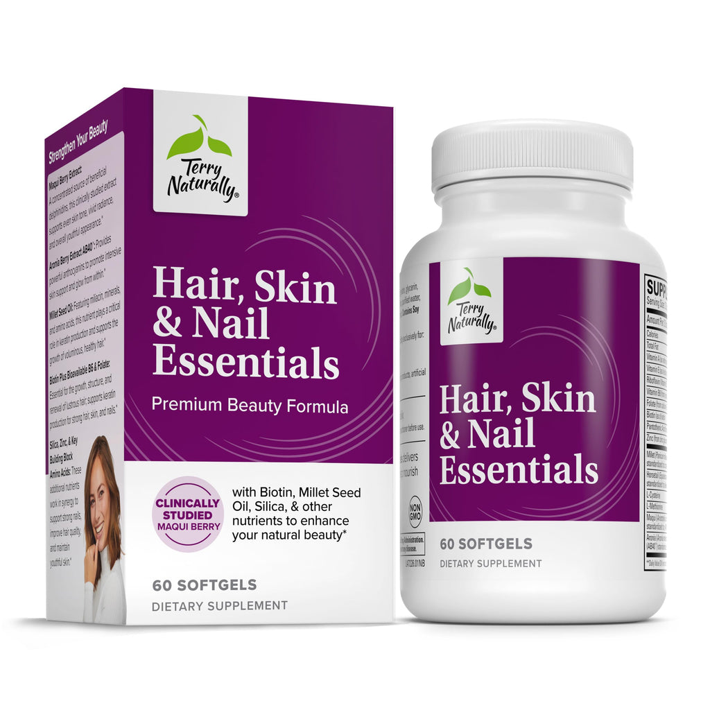 Terry Naturally Hair, Skin & Nail Essentials – Biotin & Aronia Berry Extract (60 Softgels)