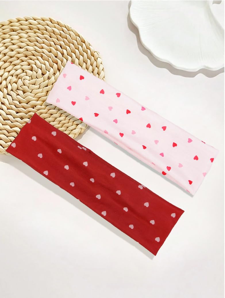 TERSE Valentine's Day Headbands for Women - 6-Piece Heart Print Set | Cute Red & Pink Hair Accessories