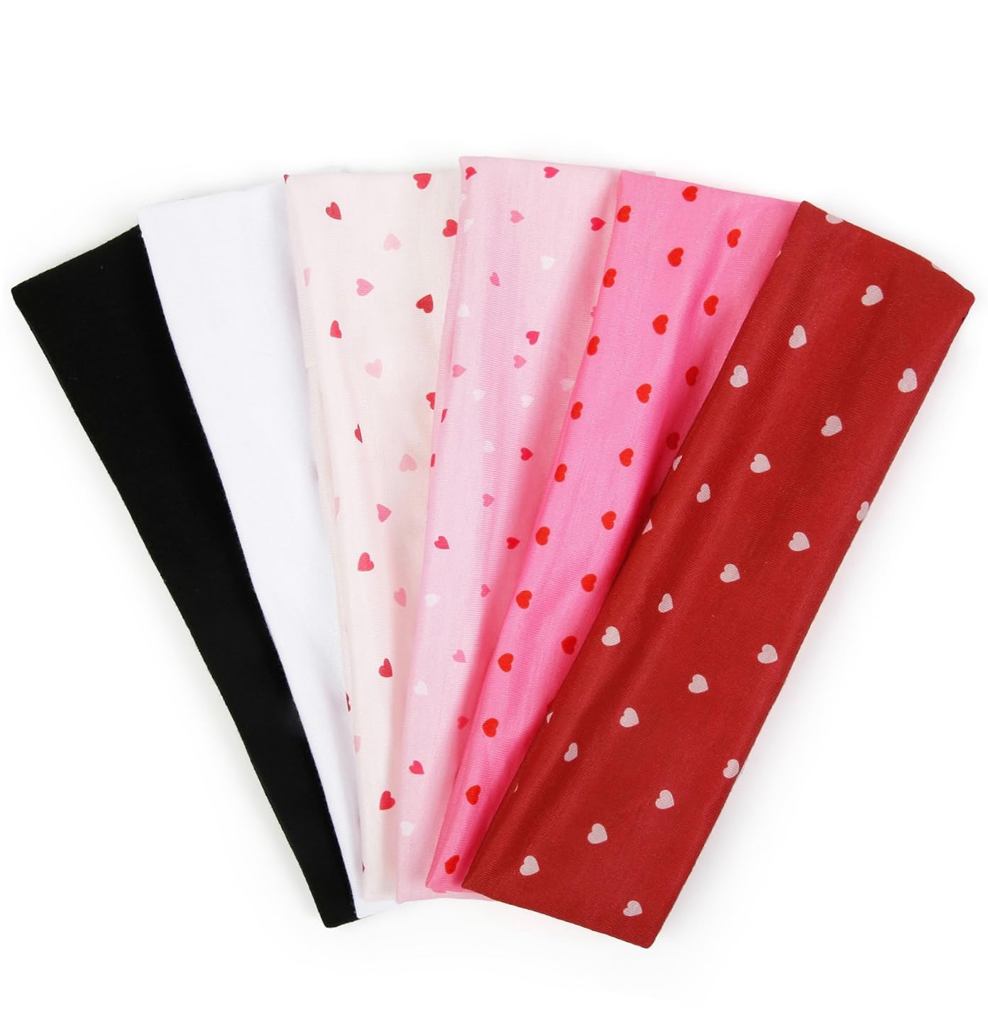 TERSE Valentine's Day Headbands for Women - 6-Piece Heart Print Set | Cute Red & Pink Hair Accessories