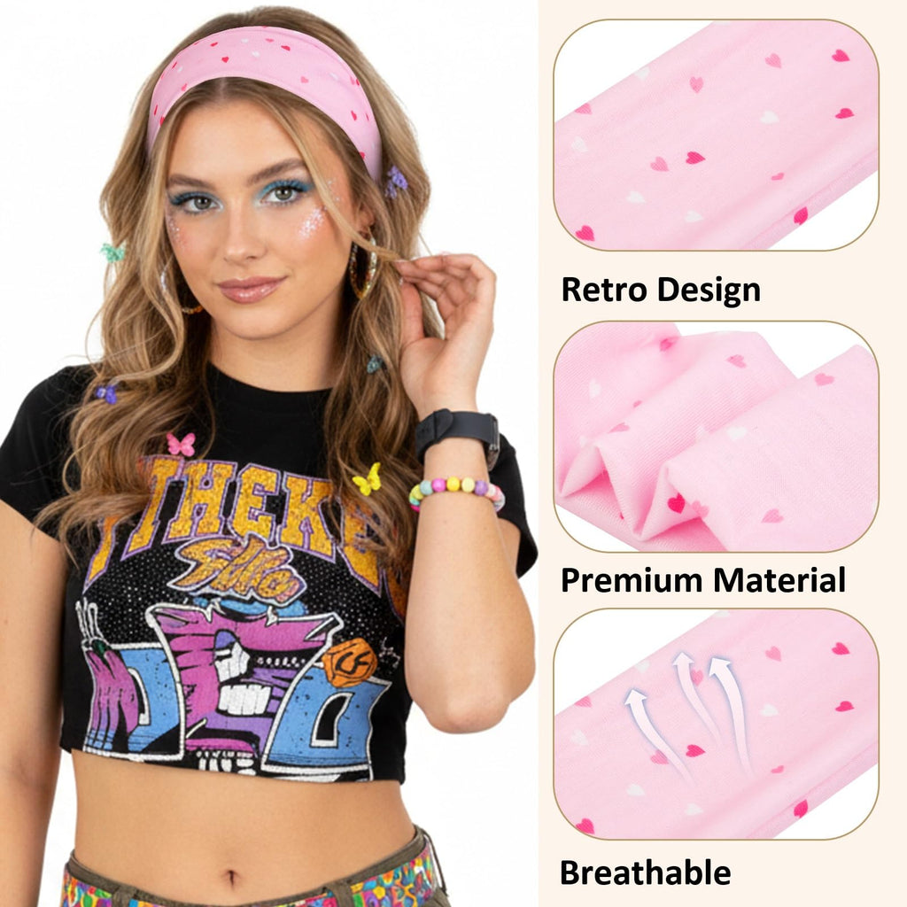 TERSE Valentine's Day Headbands for Women - 6-Piece Heart Print Set | Cute Red & Pink Hair Accessories