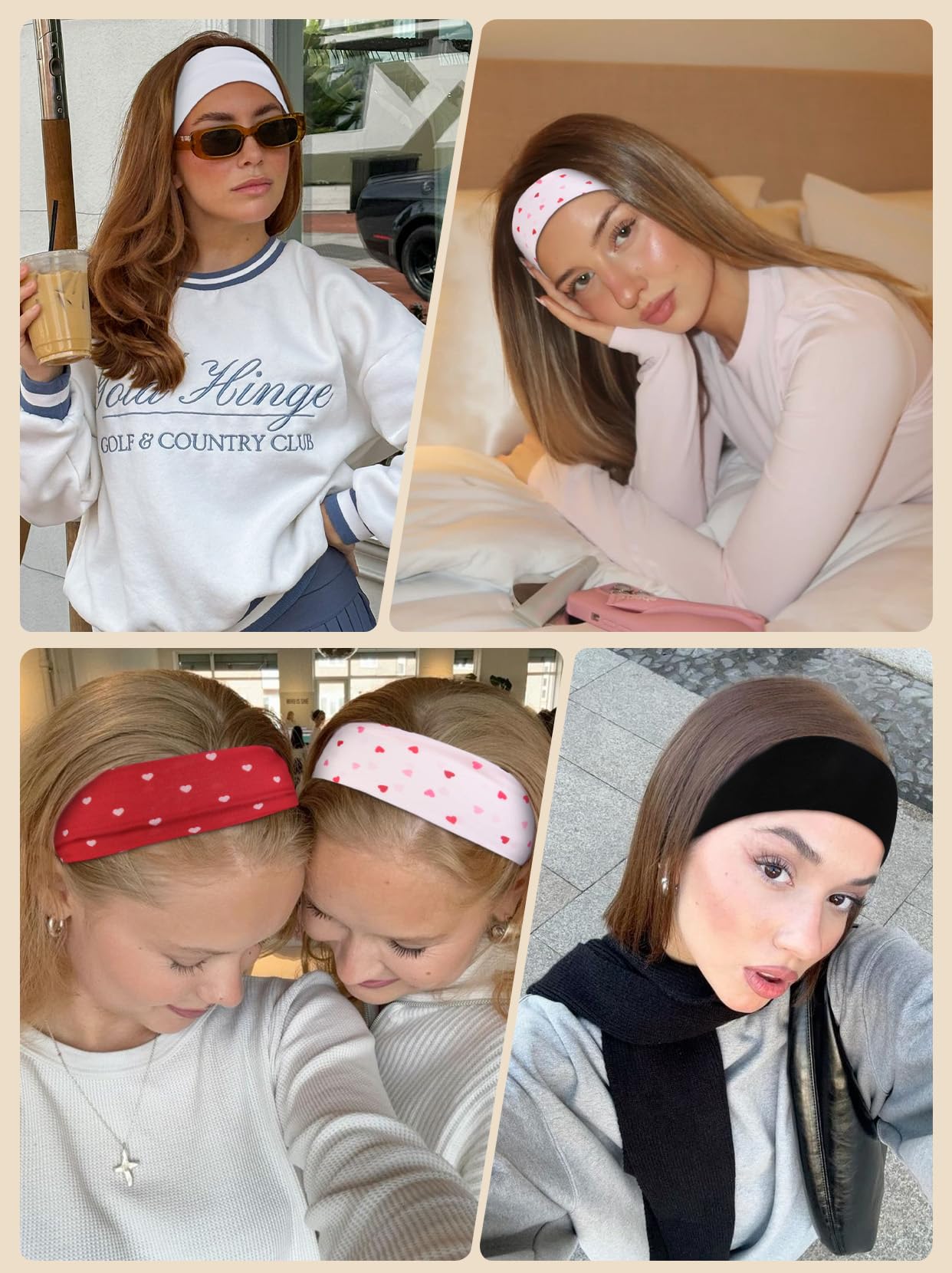 TERSE Valentine's Day Headbands for Women - 6-Piece Heart Print Set | Cute Red & Pink Hair Accessories