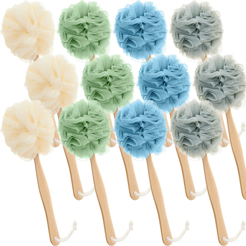 12 Pcs Tessco for you Loofah on a Stick Back Scrubber with Long Handle – Shower Bath Brush Set
