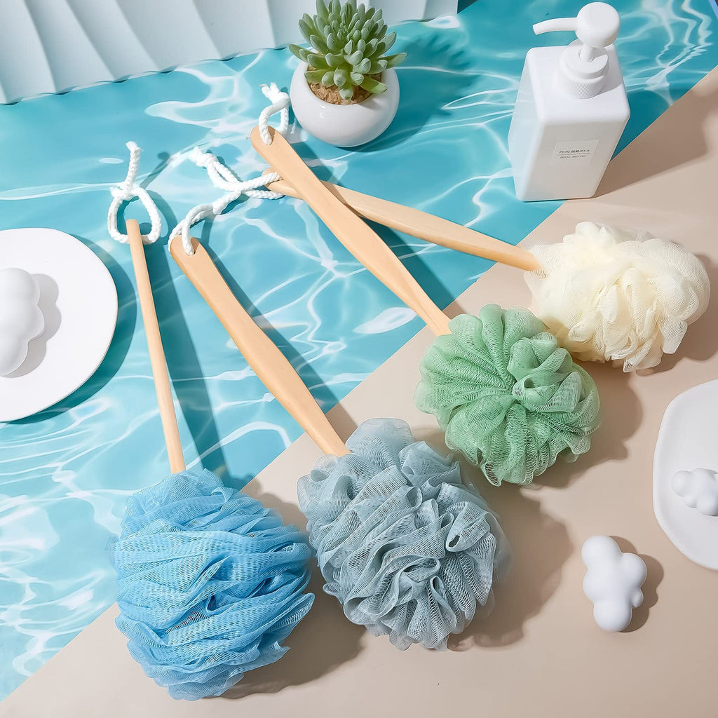 12 Pcs Tessco for you Loofah on a Stick Back Scrubber with Long Handle – Shower Bath Brush Set