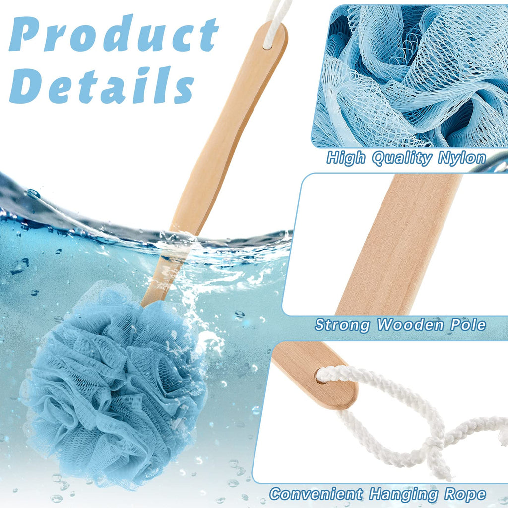 12 Pcs Tessco for you Loofah on a Stick Back Scrubber with Long Handle – Shower Bath Brush Set