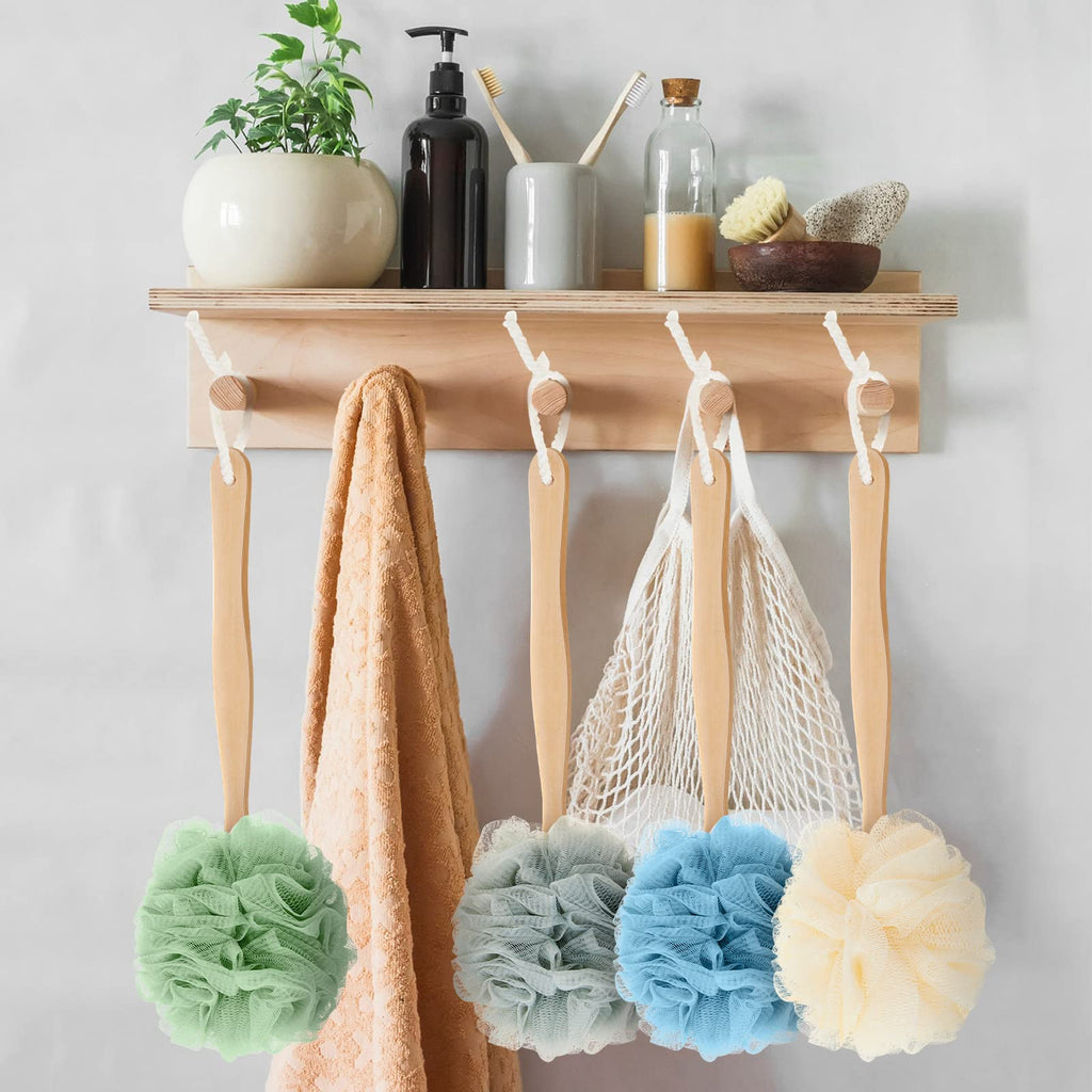 12 Pcs Tessco for you Loofah on a Stick Back Scrubber with Long Handle – Shower Bath Brush Set