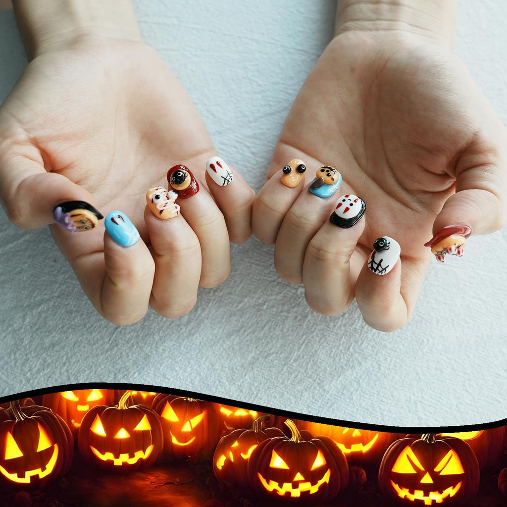 Tesytto Nightmare Before Christmas Ghost Nails – 3D Halloween Press-On Kit
