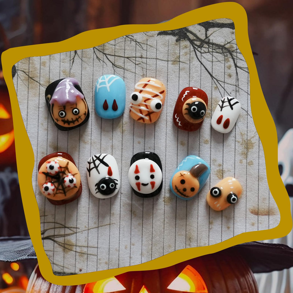 Tesytto Nightmare Before Christmas Ghost Nails – 3D Halloween Press-On Kit