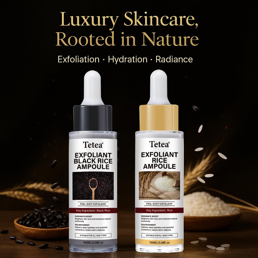 Tetea Peel Shot Glow Rice Ampoule Duo – White & Black Rice Hydrating Facial Serum (6.76 fl oz total)