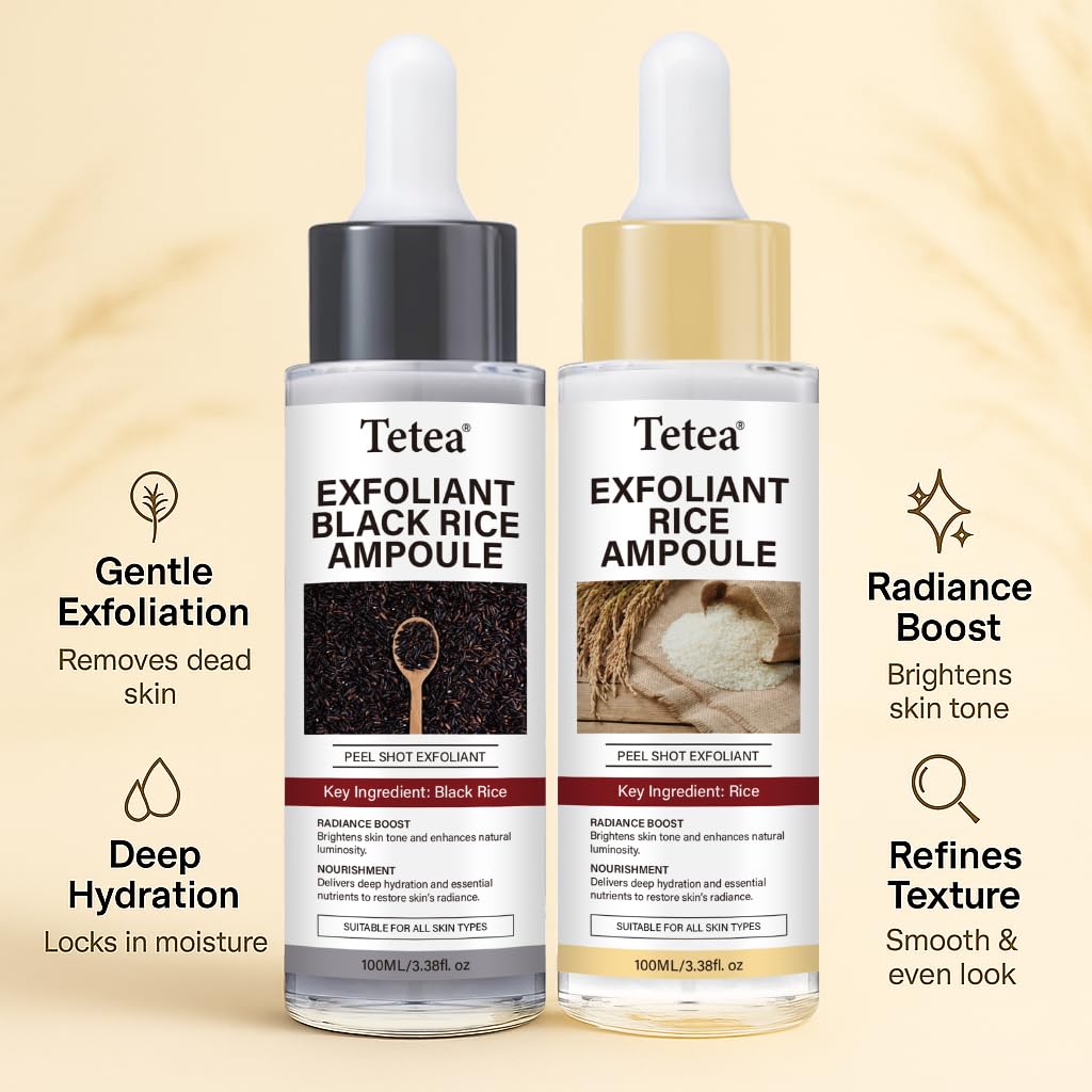 Tetea Peel Shot Glow Rice Ampoule Duo – White & Black Rice Hydrating Facial Serum (6.76 fl oz total)
