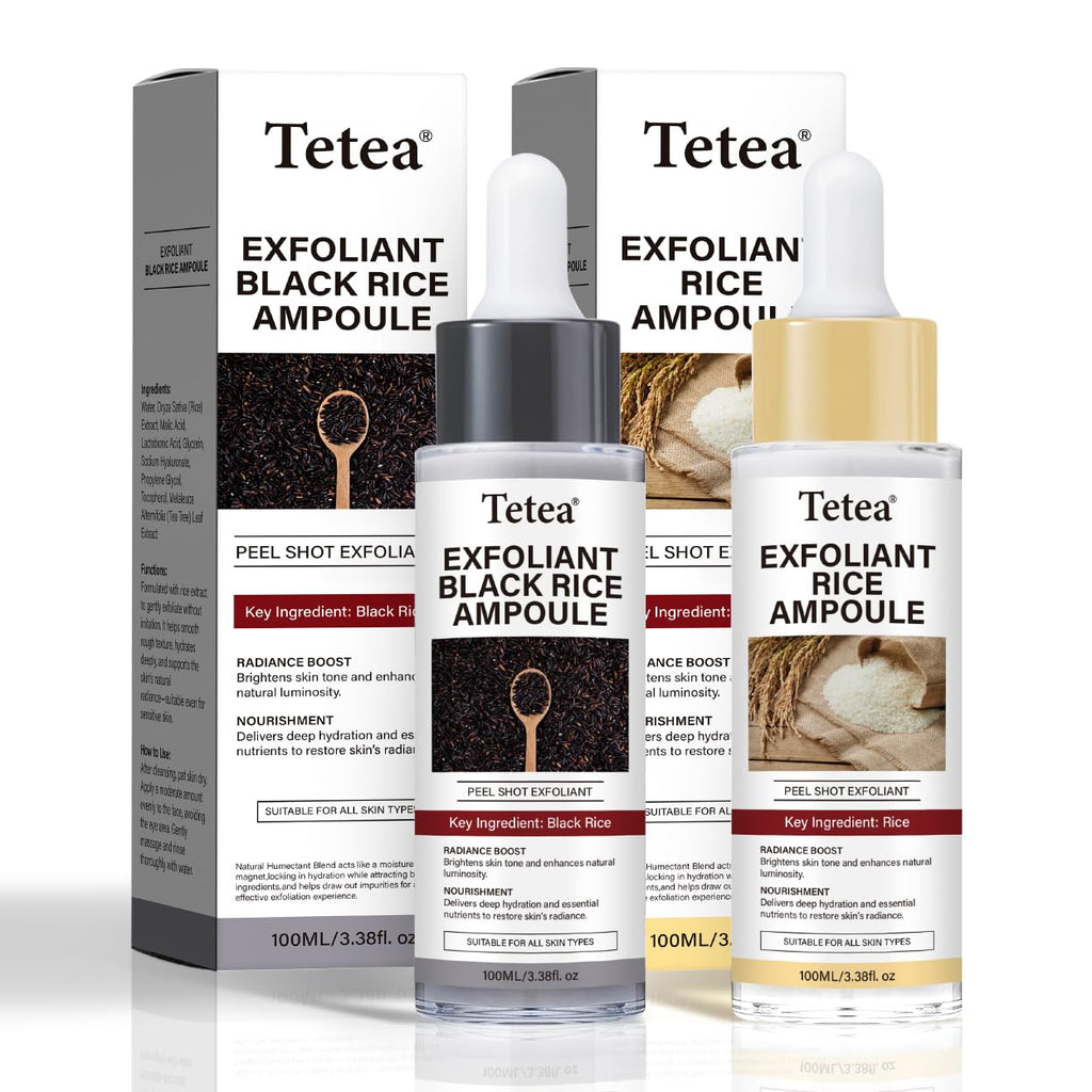 Tetea Peel Shot Glow Rice Ampoule Duo – White & Black Rice Hydrating Facial Serum (6.76 fl oz total)